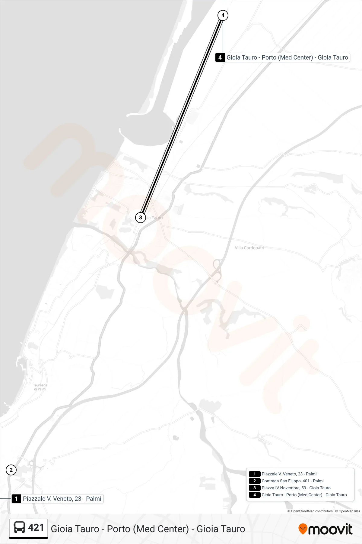 Linea 421 bus (Gioia Tauro - Porto (Med Center) - Gioia Tauro) - Percorsi e fermate sulla mappa