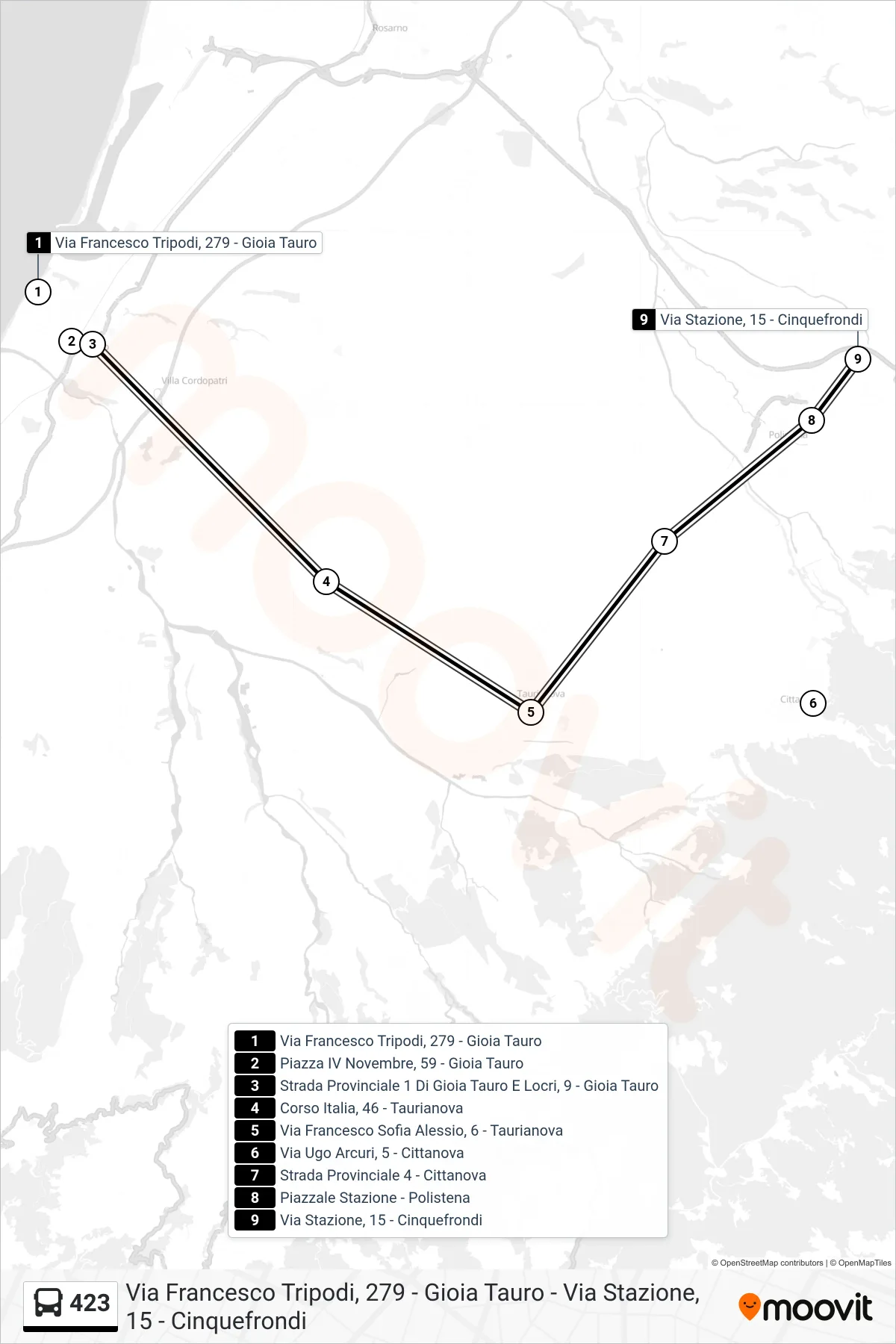 Linea 423 bus (Via Stazione, 15 - Cinquefrondi) - Percorsi e fermate sulla mappa