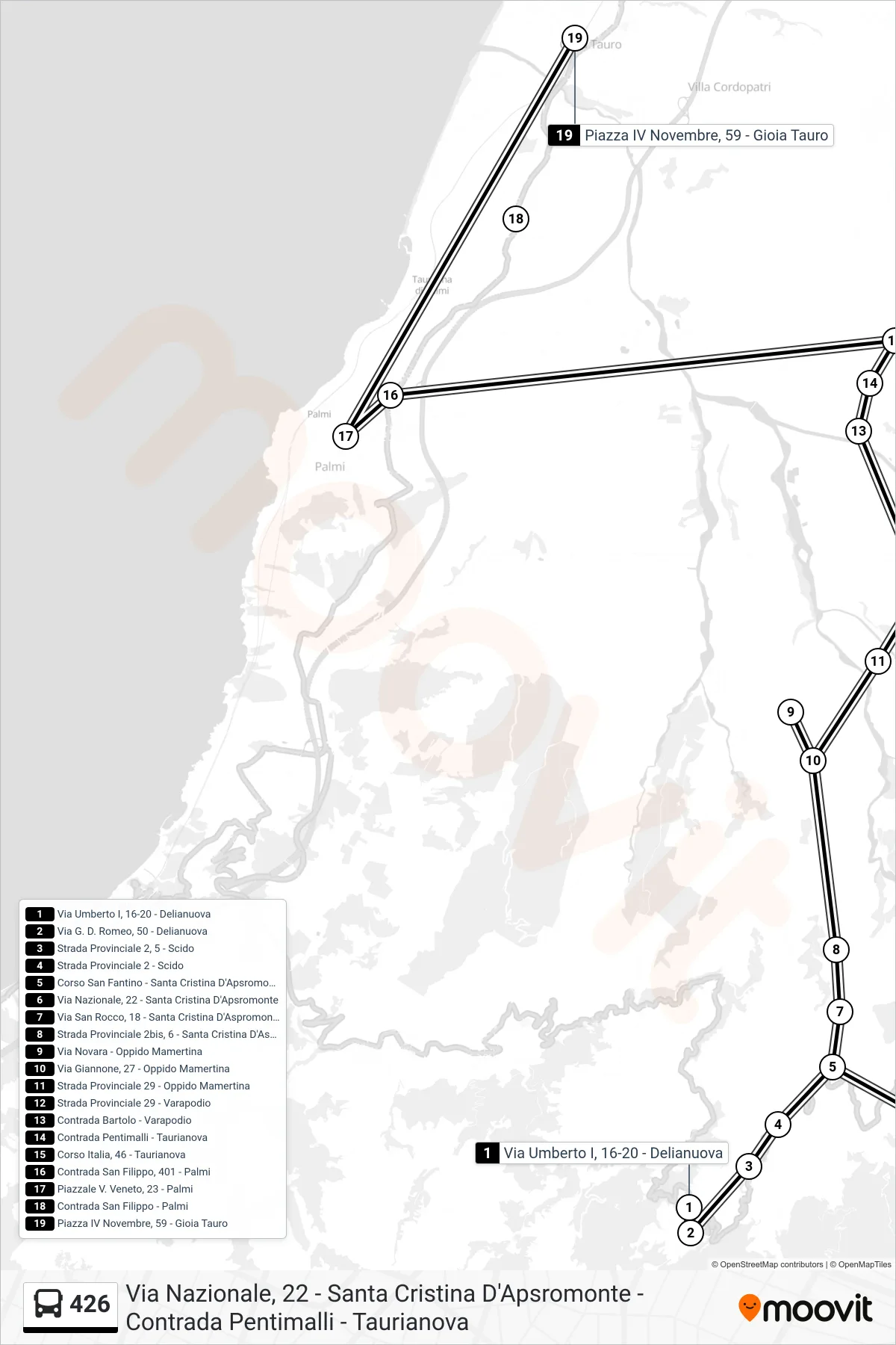 Linea 426 bus (Piazza IV Novembre, 59 - Gioia Tauro) - Percorsi e fermate sulla mappa