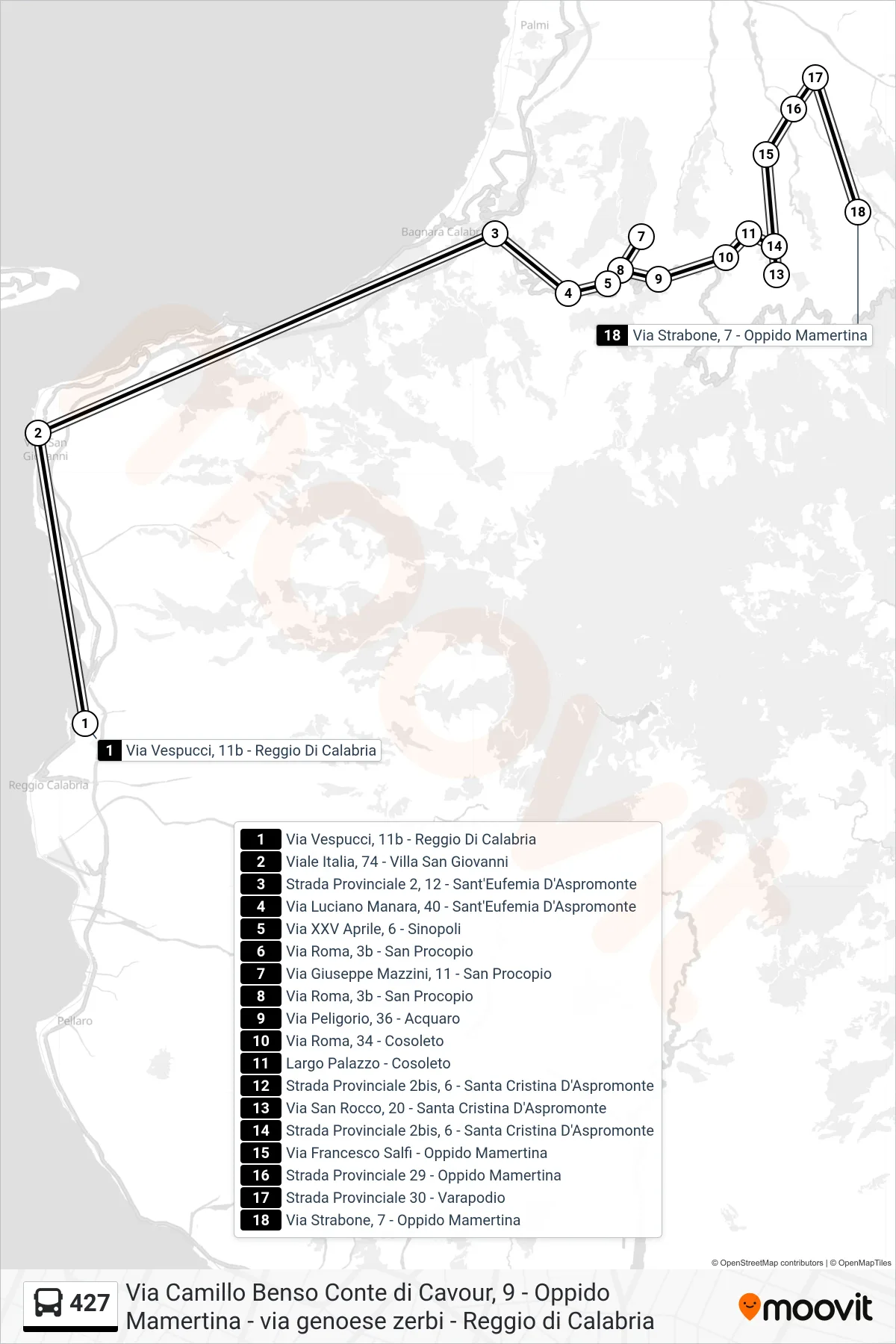 Linea 427  bus (Via Strabone, 7 - Oppido Mamertina) - Percorsi e fermate sulla mappa