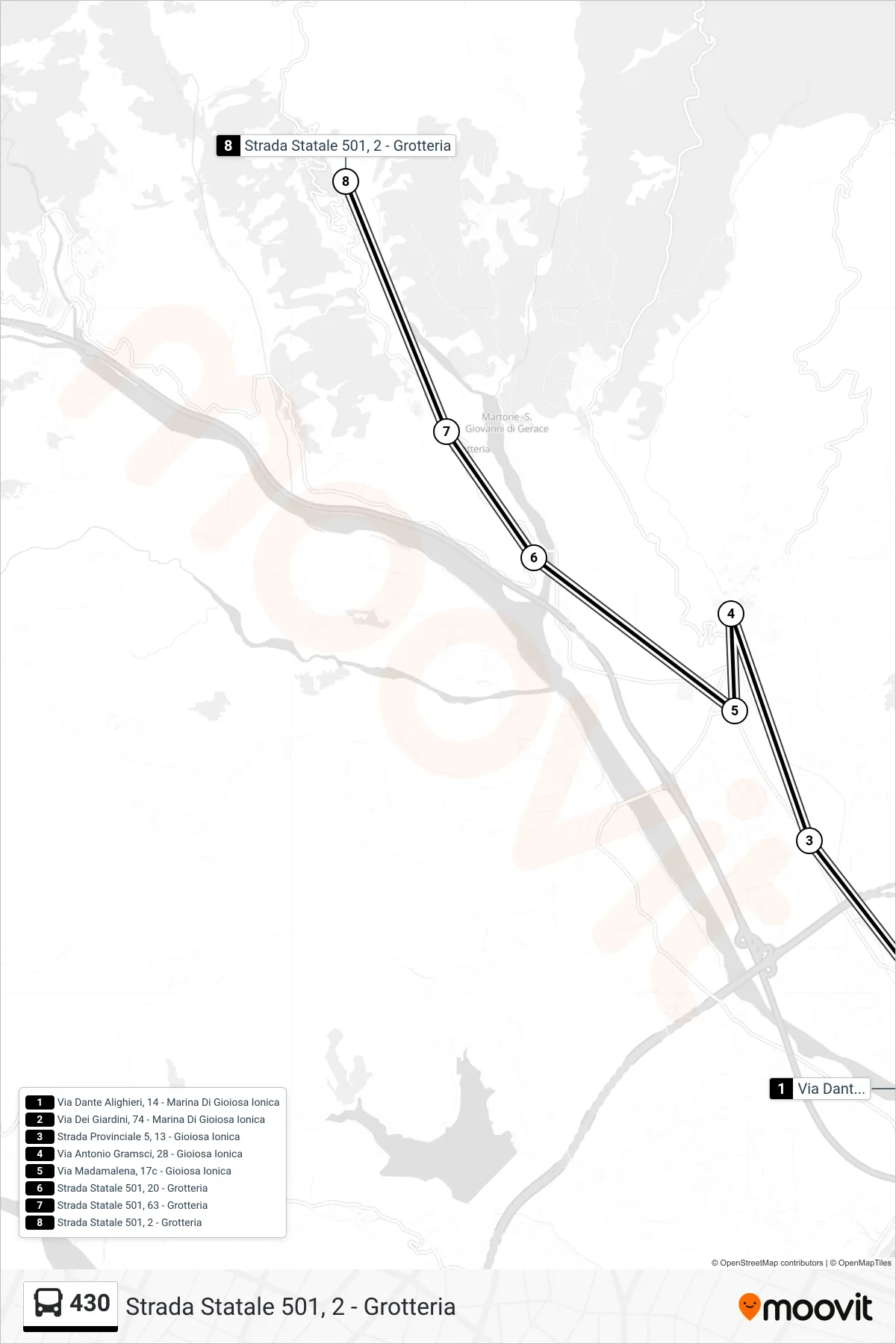 Linea 430 bus (Strada Statale 501, 2 - Grotteria) - Percorsi e fermate sulla mappa