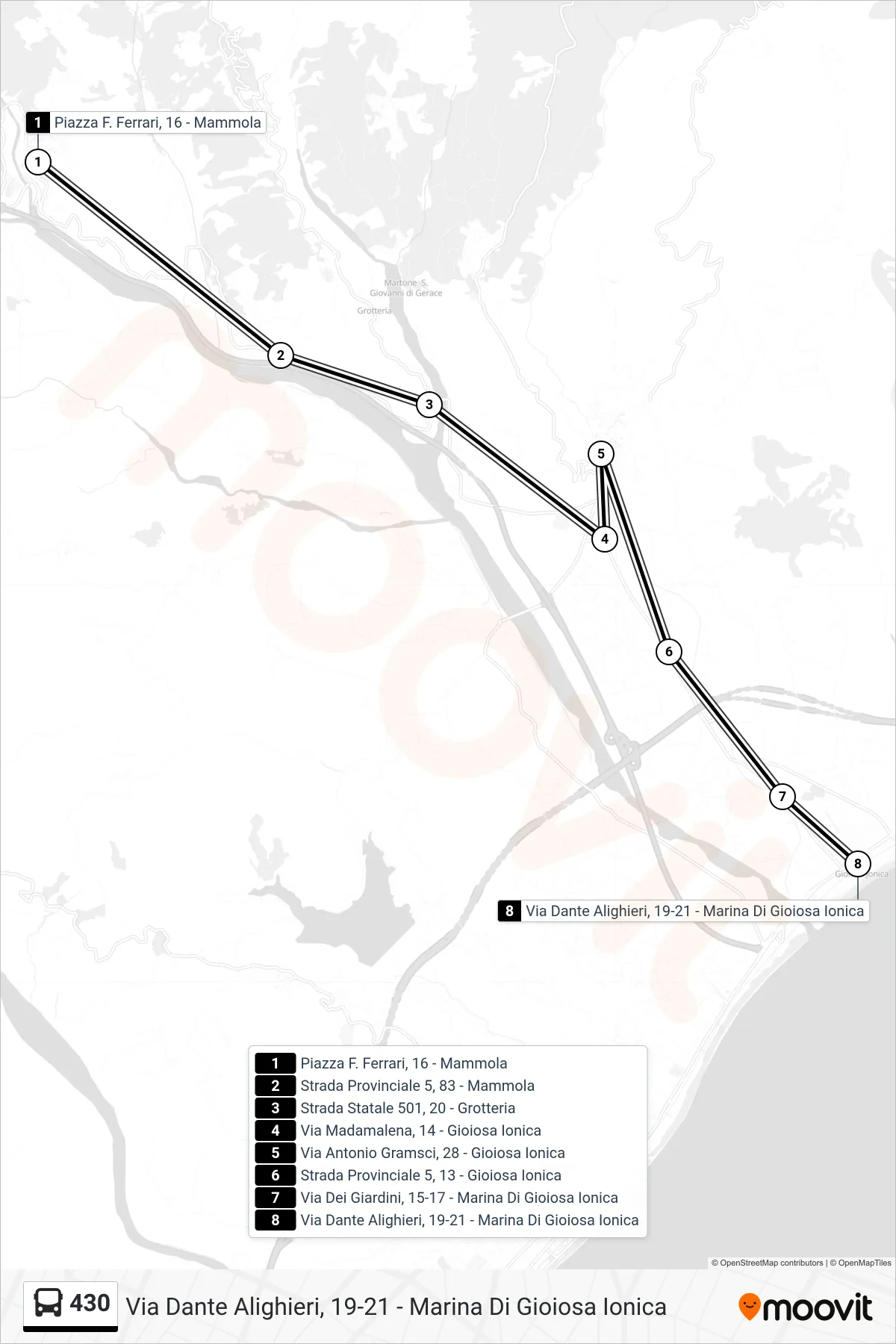 Linea 430  bus (Via Dante Alighieri, 19-21 - Marina Di Gioiosa Ionica) - Percorsi e fermate sulla mappa