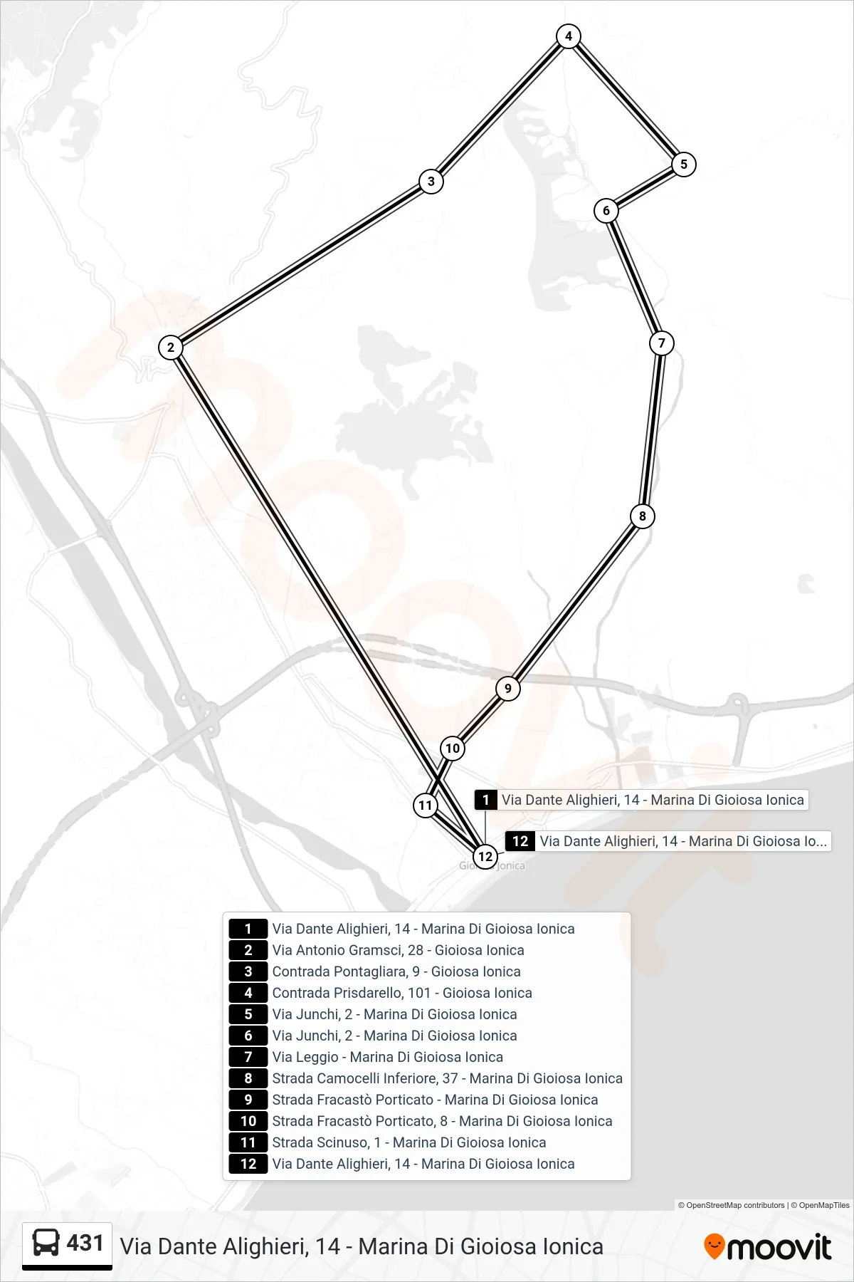 Linea 431 bus (Via Dante Alighieri, 14 - Marina Di Gioiosa Ionica) - Percorsi e fermate sulla mappa