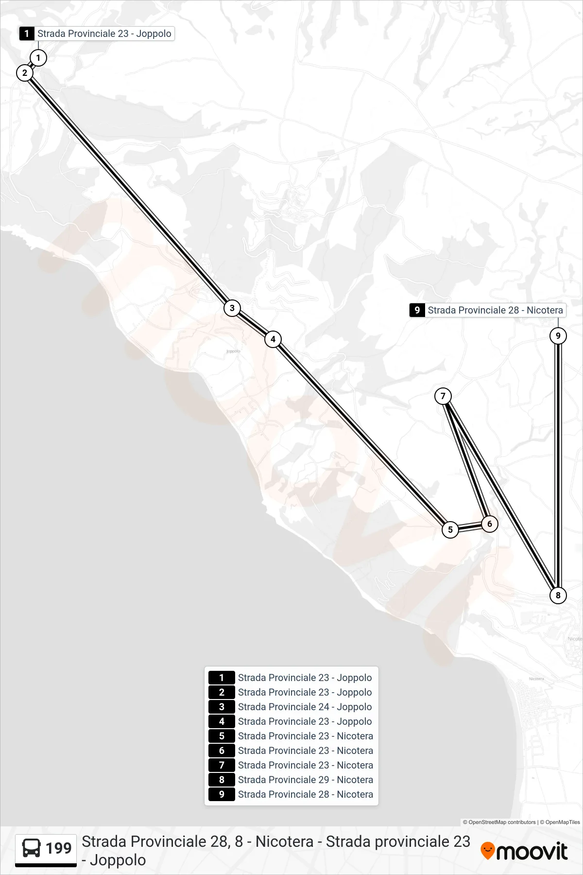 Linea 199 bus (Strada Provinciale 28 - Nicotera) - Percorsi e fermate sulla mappa