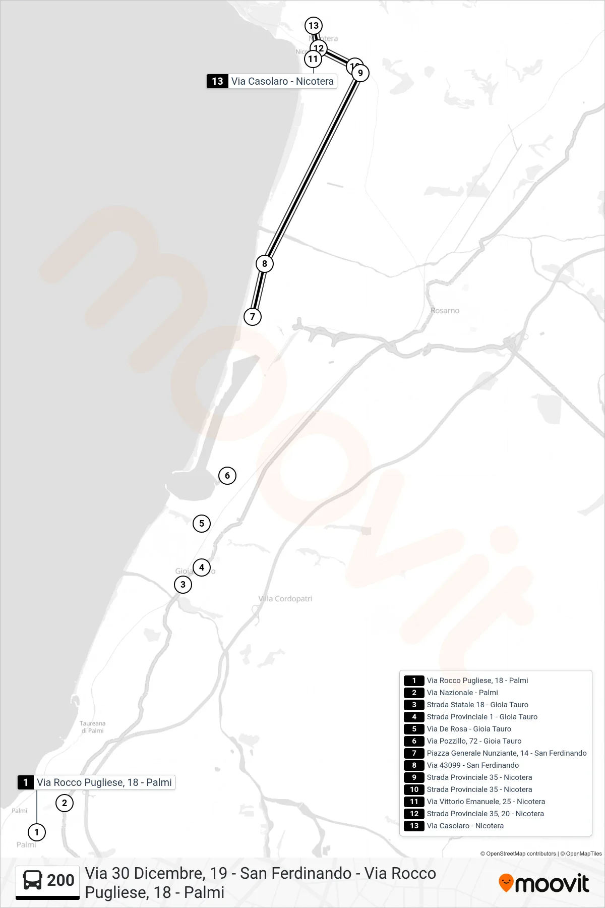 Linea 200 bus (Via Casolaro - Nicotera) - Percorsi e fermate sulla mappa