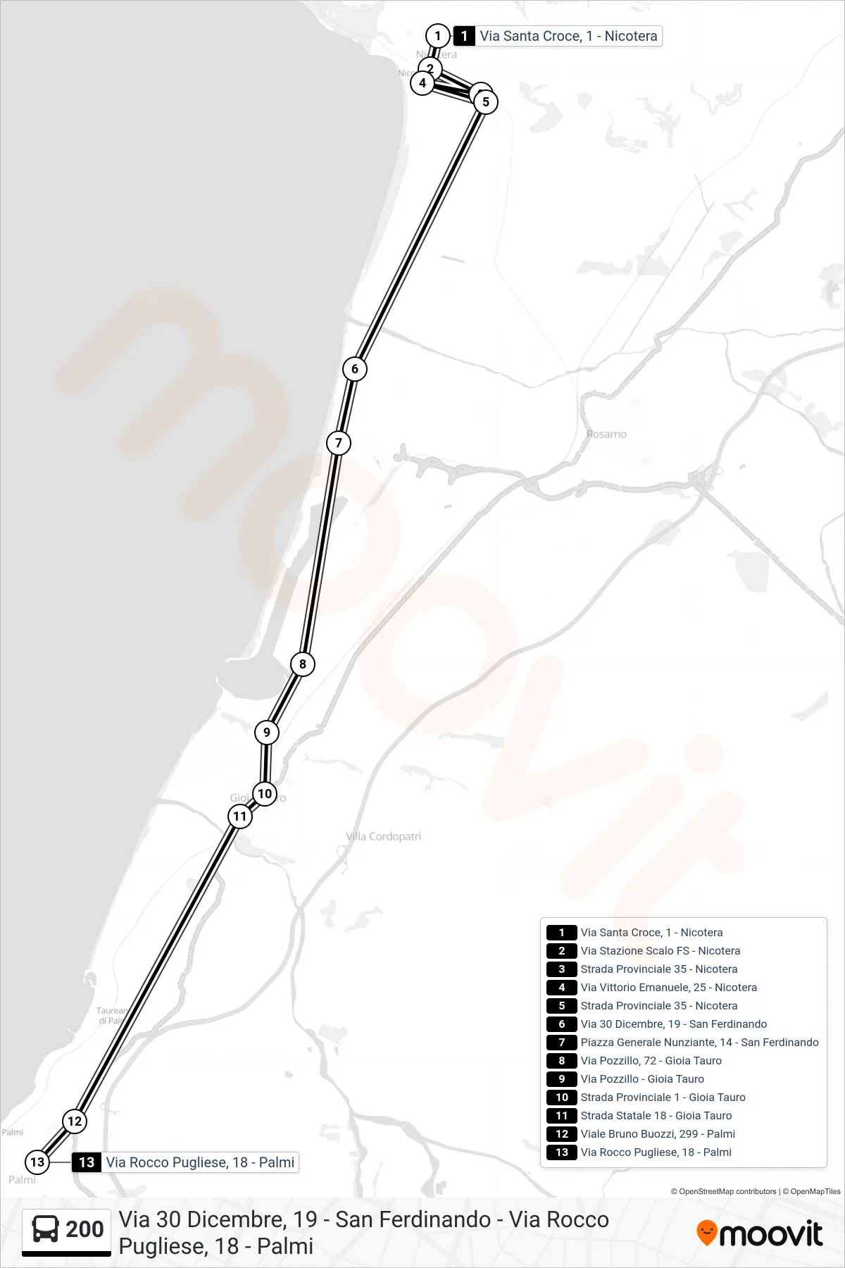 Linea 200 bus (Via Rocco Pugliese, 18 - Palmi) - Percorsi e fermate sulla mappa