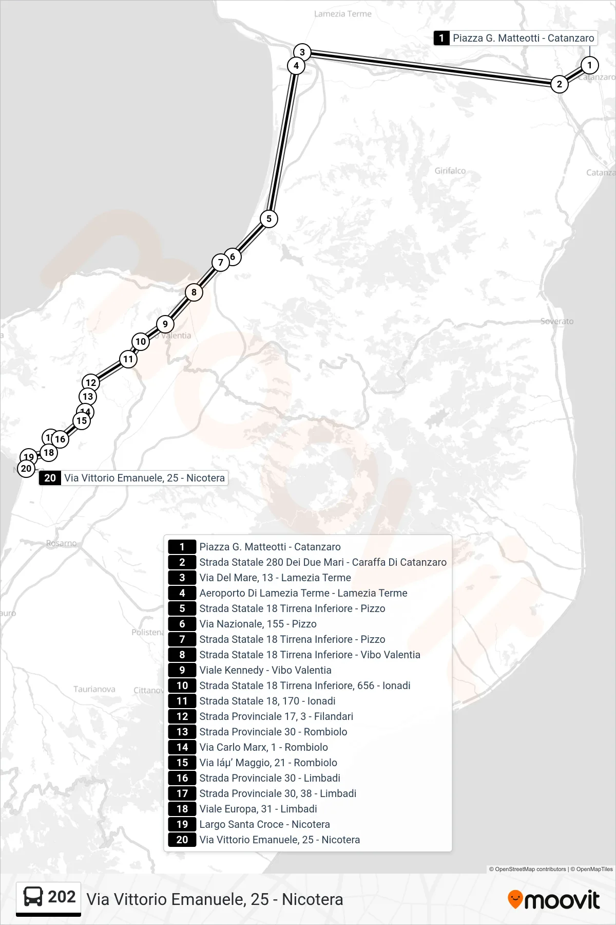 Linea 202 bus (Via Vittorio Emanuele, 25 - Nicotera) - Percorsi e fermate sulla mappa