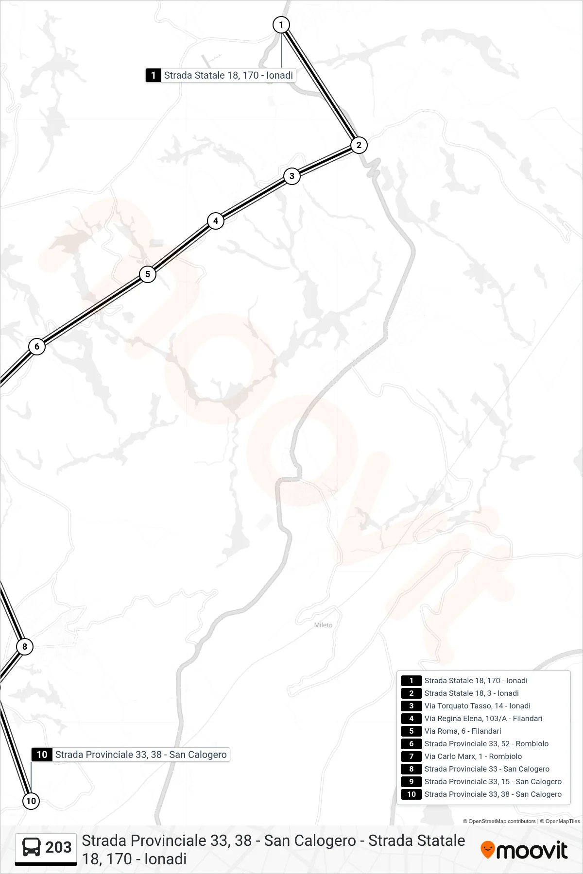 Linea 203 bus (Strada Provinciale 33, 38 - San Calogero) - Percorsi e fermate sulla mappa