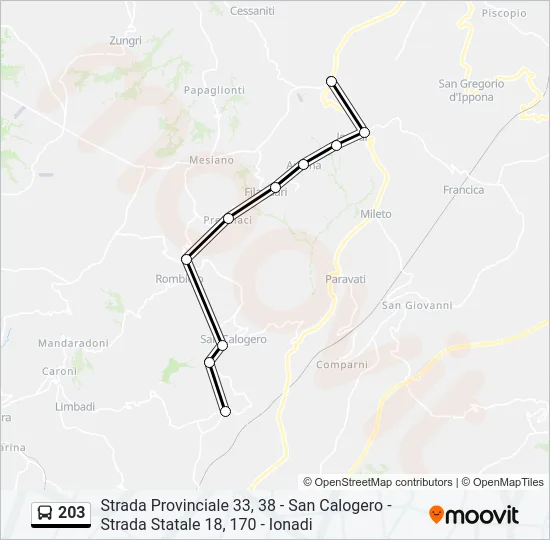 Percorso linea bus 203