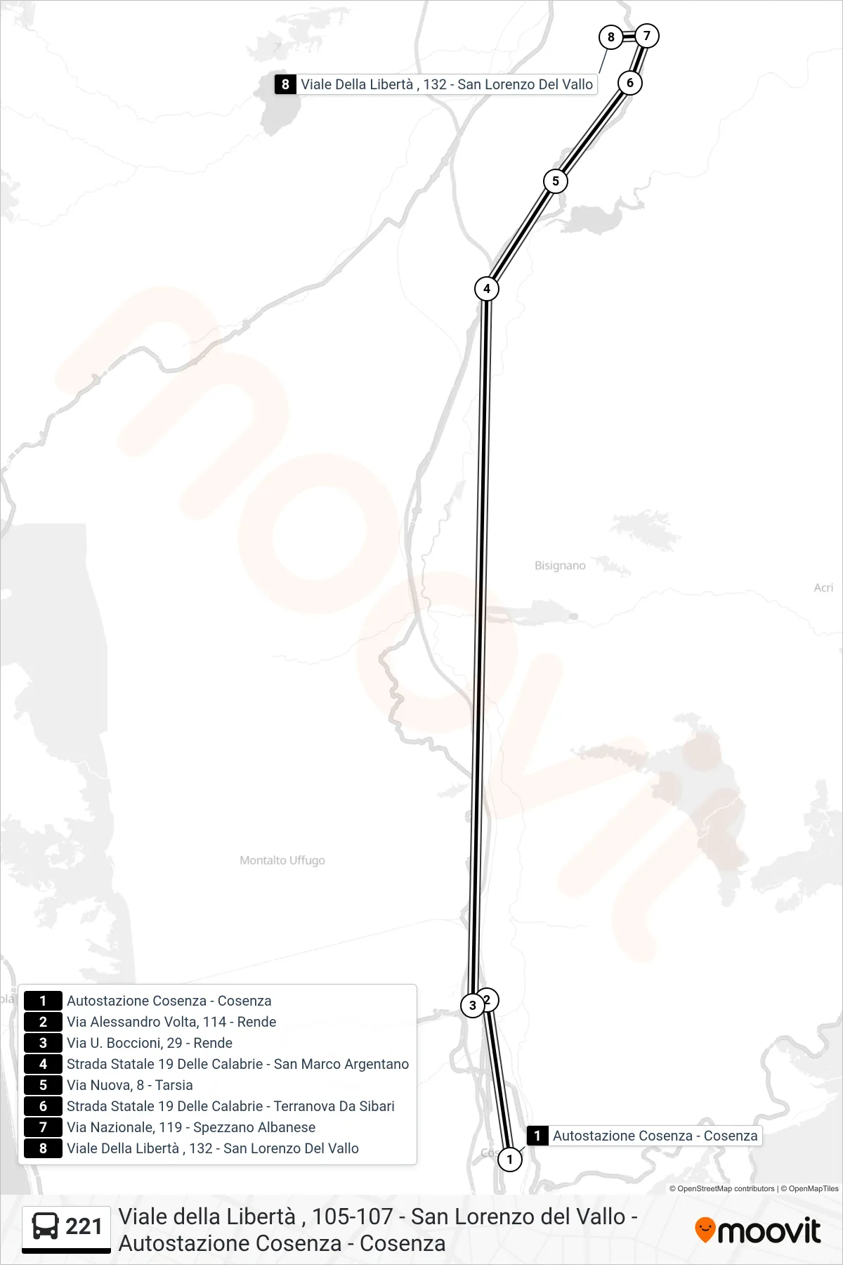 Linea 221  bus (Viale Della Libertà , 132 - San Lorenzo Del Vallo) - Percorsi e fermate sulla mappa