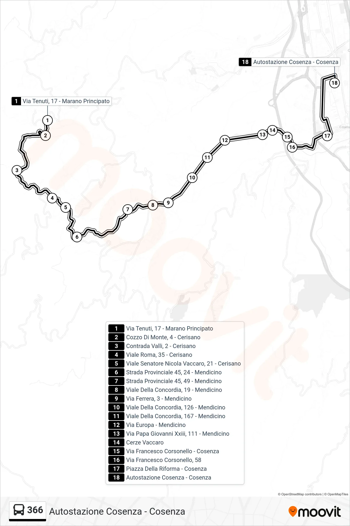 Linea 366  bus (Autostazione Cosenza - Cosenza) - Percorsi e fermate sulla mappa