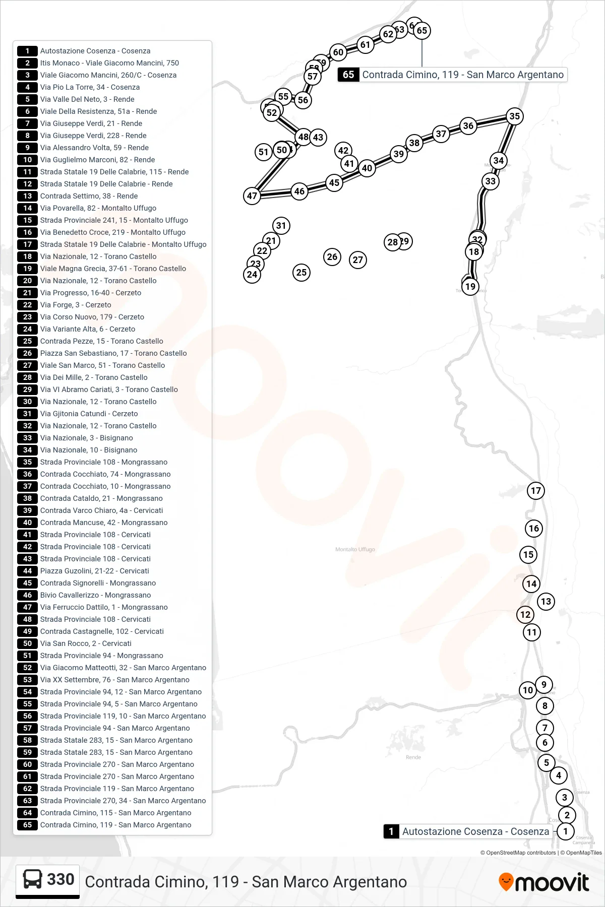 Linea 330 bus (Contrada Cimino, 119 - San Marco Argentano) - Percorsi e fermate sulla mappa
