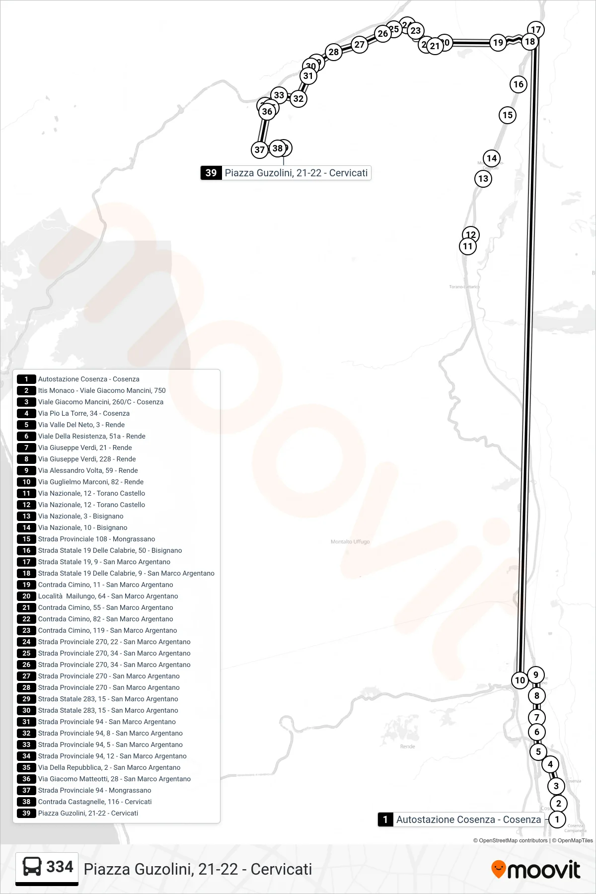 Linea 334  bus (Piazza Guzolini, 21-22 - Cervicati) - Percorsi e fermate sulla mappa