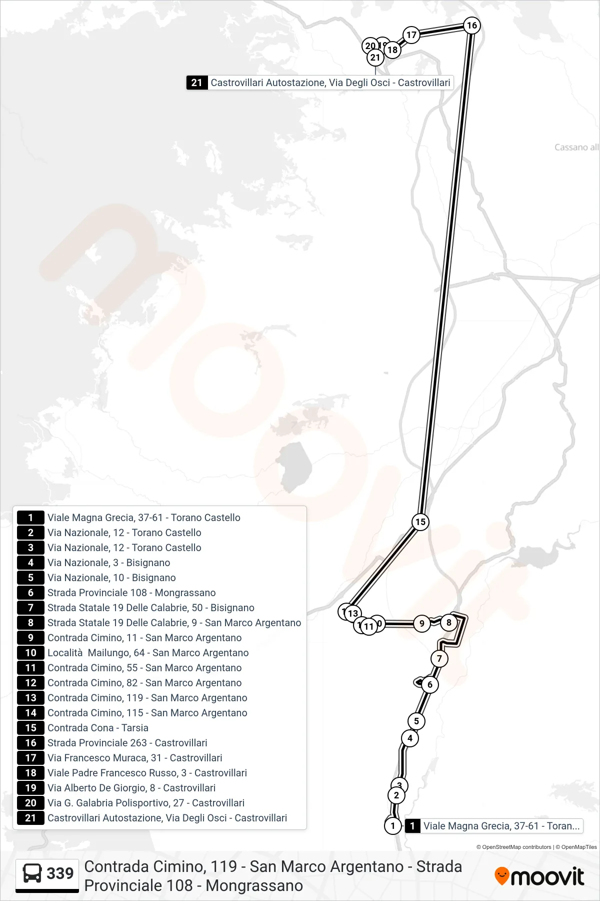 Linea 339 bus (Castrovillari Autostazione, Via Degli Osci - Castrovillari) - Percorsi e fermate sulla mappa