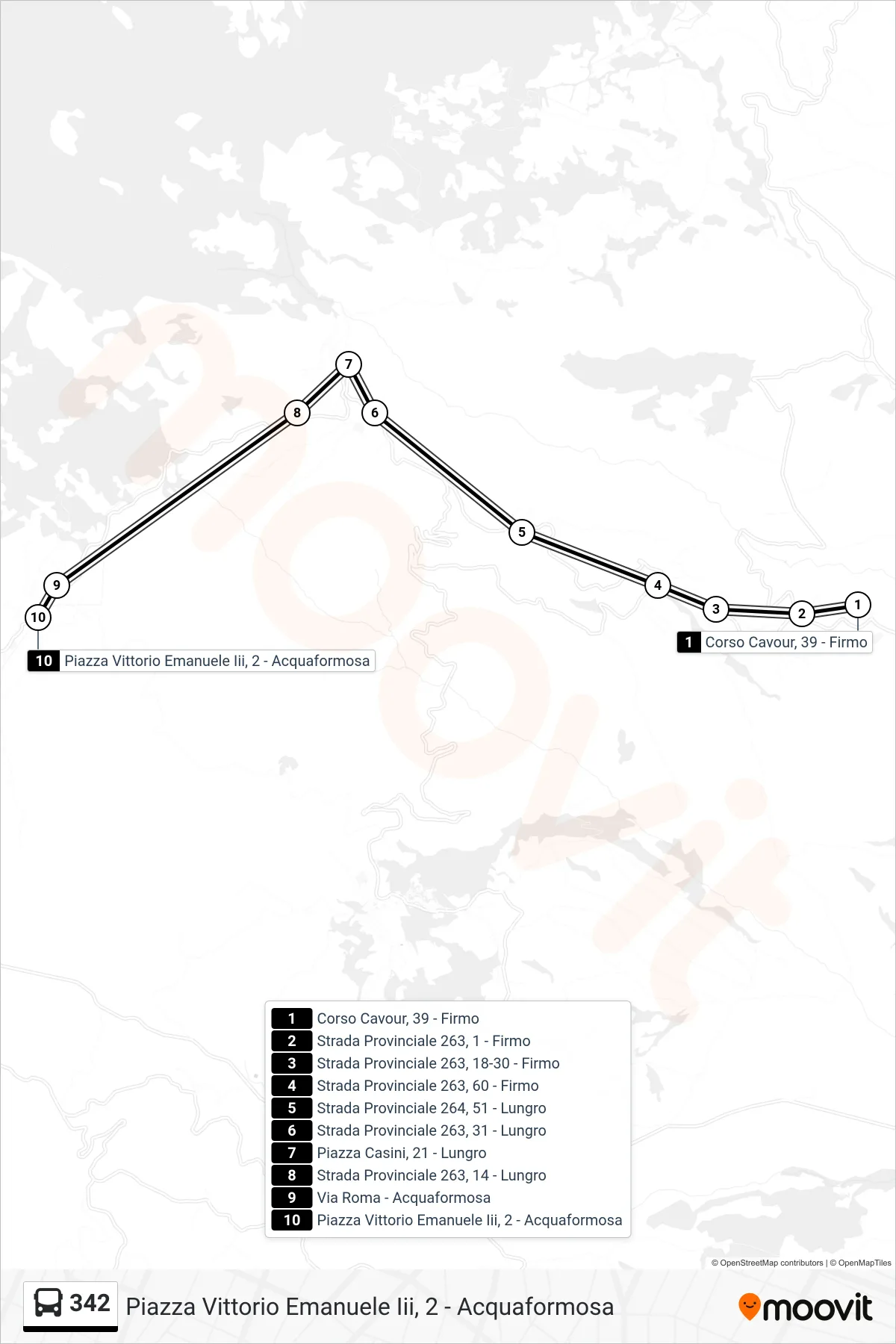 Linea 342  bus (Piazza Vittorio Emanuele Iii, 2 - Acquaformosa) - Percorsi e fermate sulla mappa