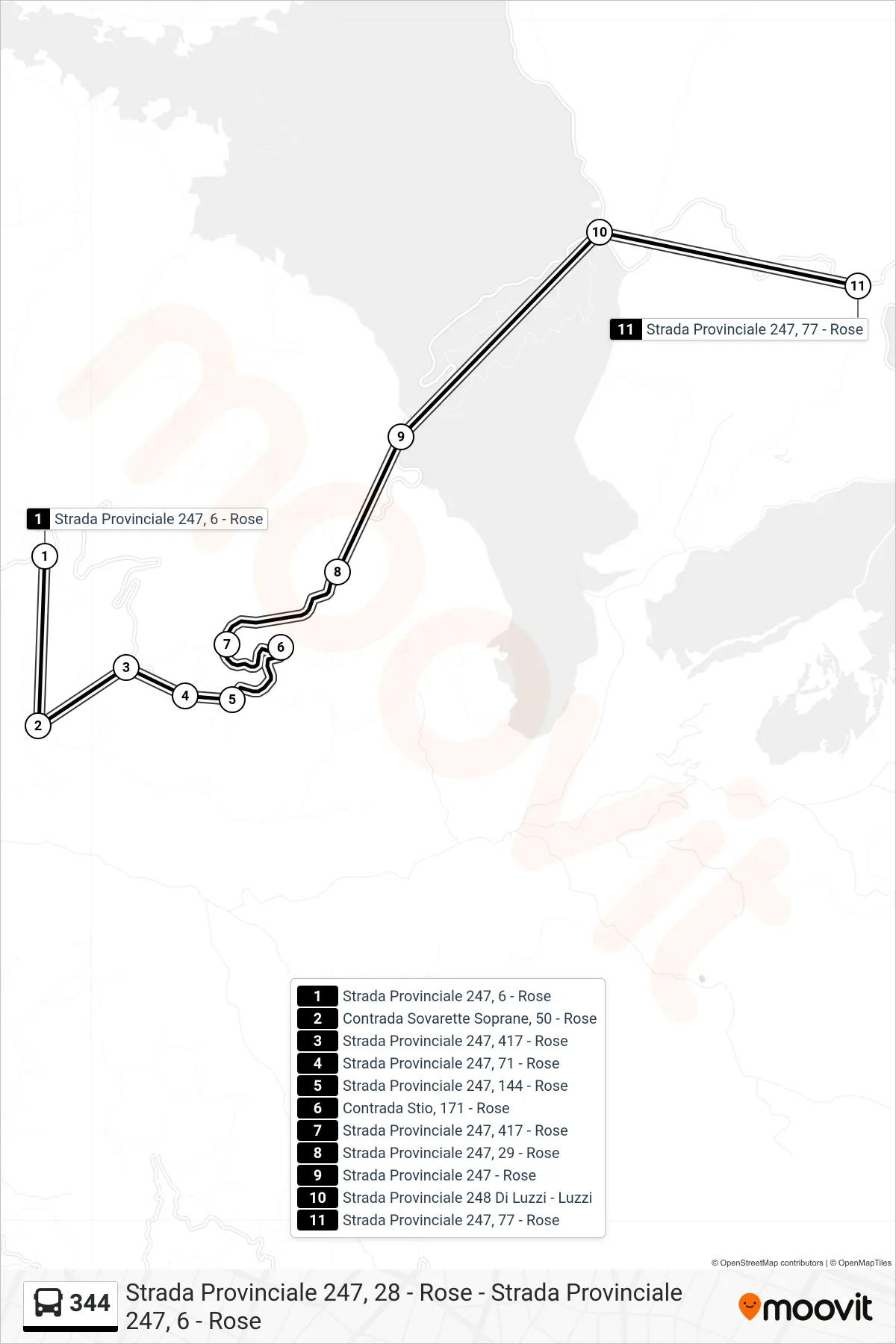 Linea 344  bus (Strada Provinciale 247, 77 - Rose) - Percorsi e fermate sulla mappa