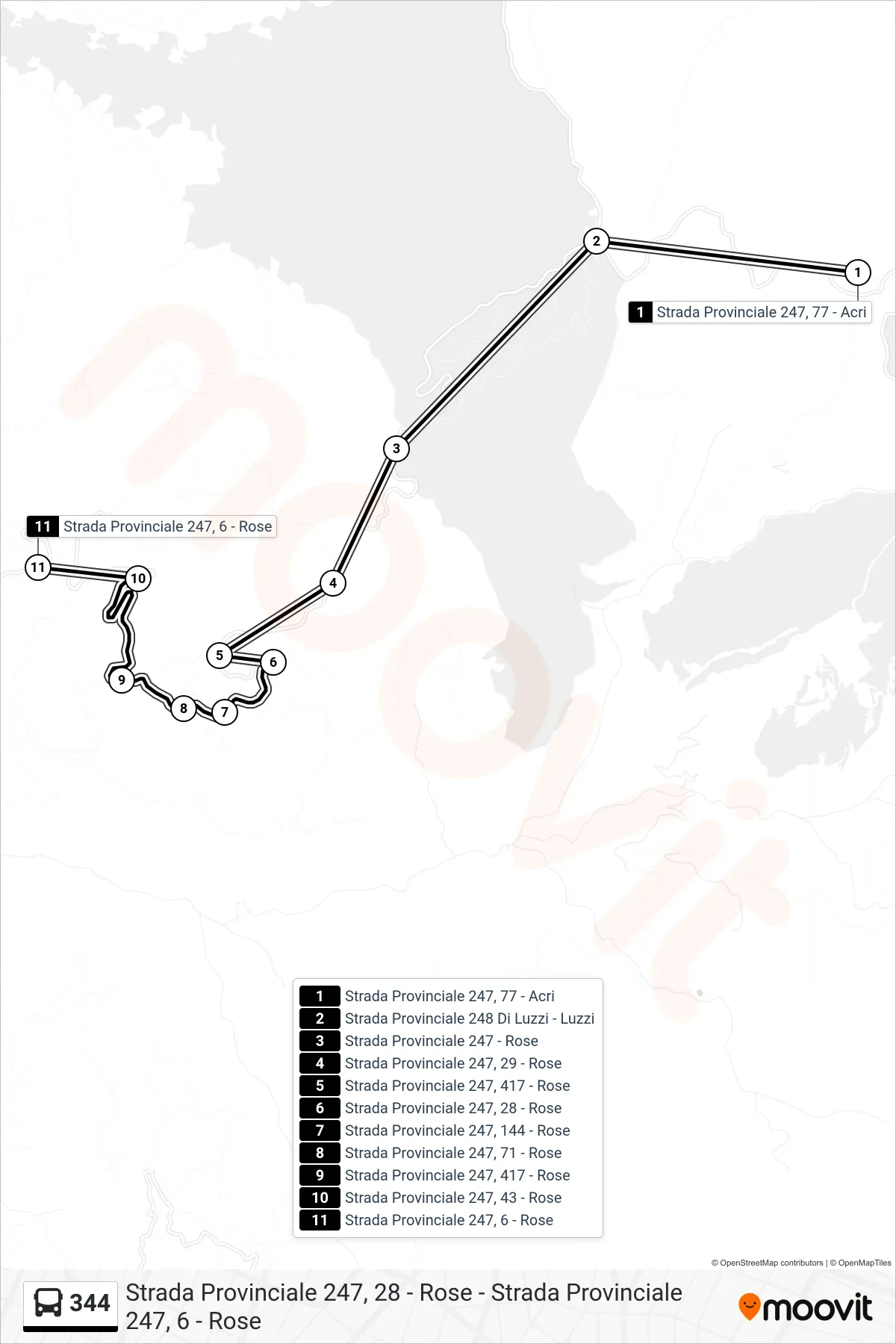 Linea 344  bus (Strada Provinciale 247, 6 - Rose) - Percorsi e fermate sulla mappa