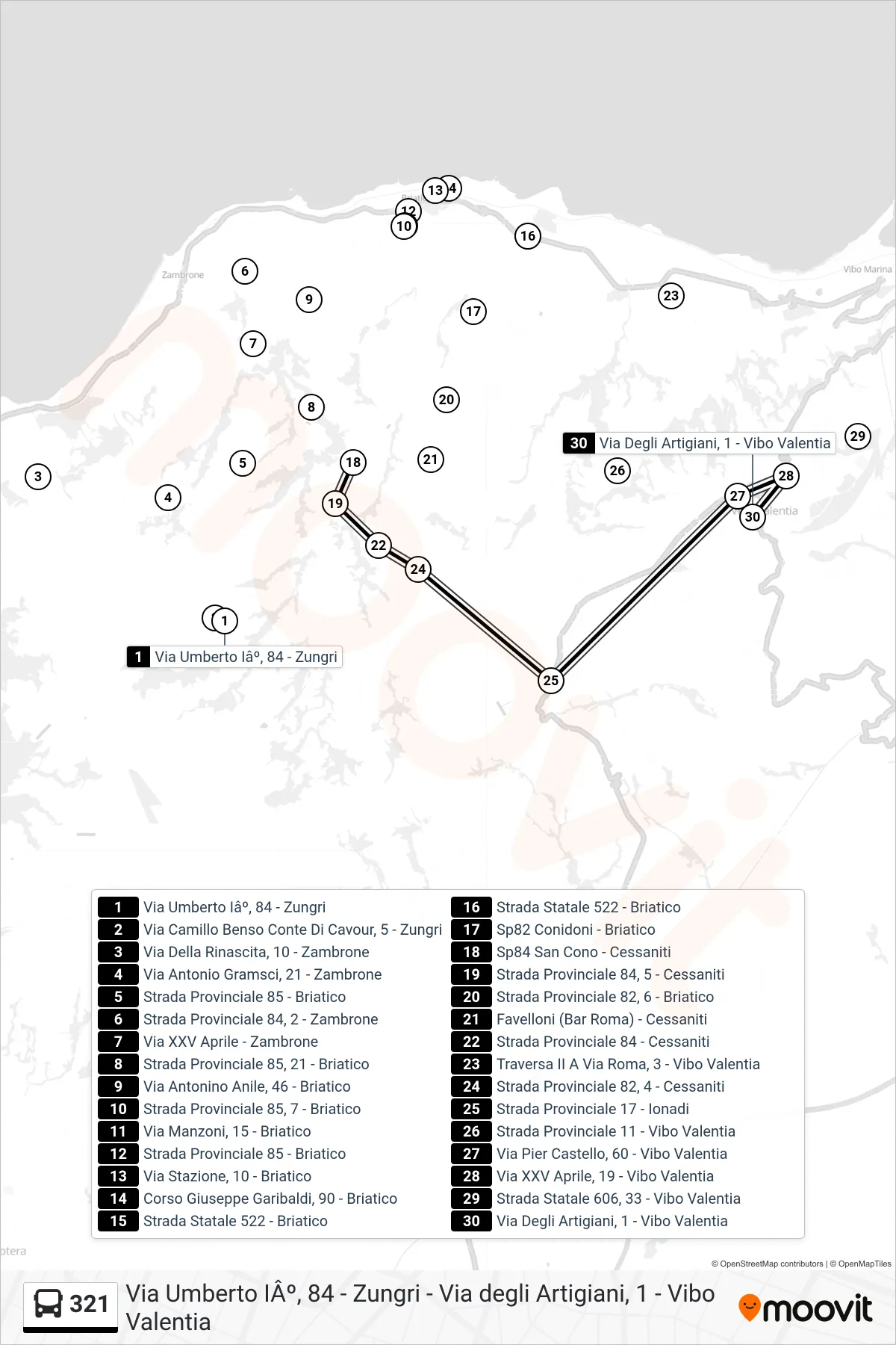 Linea 321 bus (Via Degli Artigiani, 1 - Vibo Valentia) - Percorsi e fermate sulla mappa