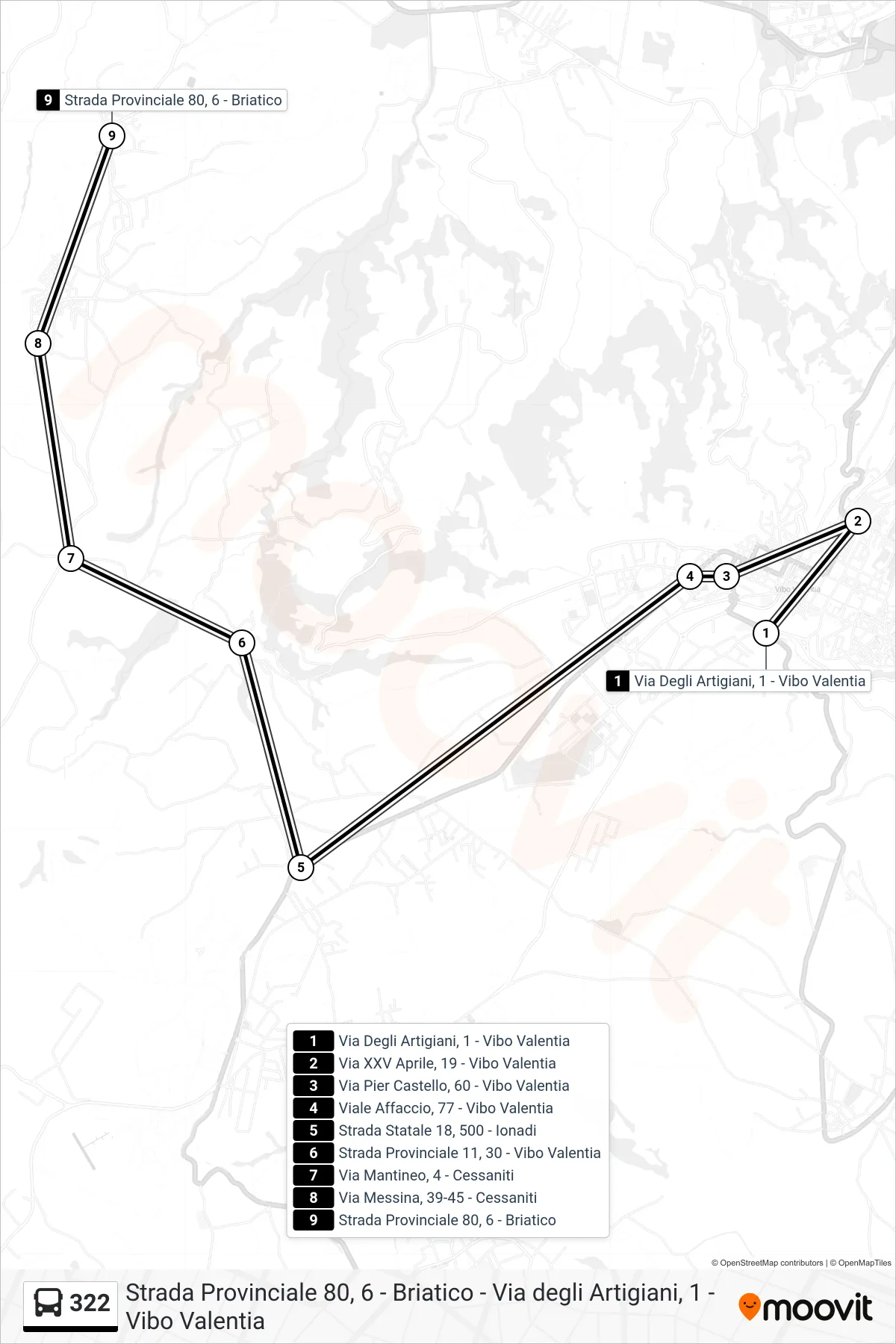 Linea 322 bus (Strada Provinciale 80, 6 - Briatico) - Percorsi e fermate sulla mappa