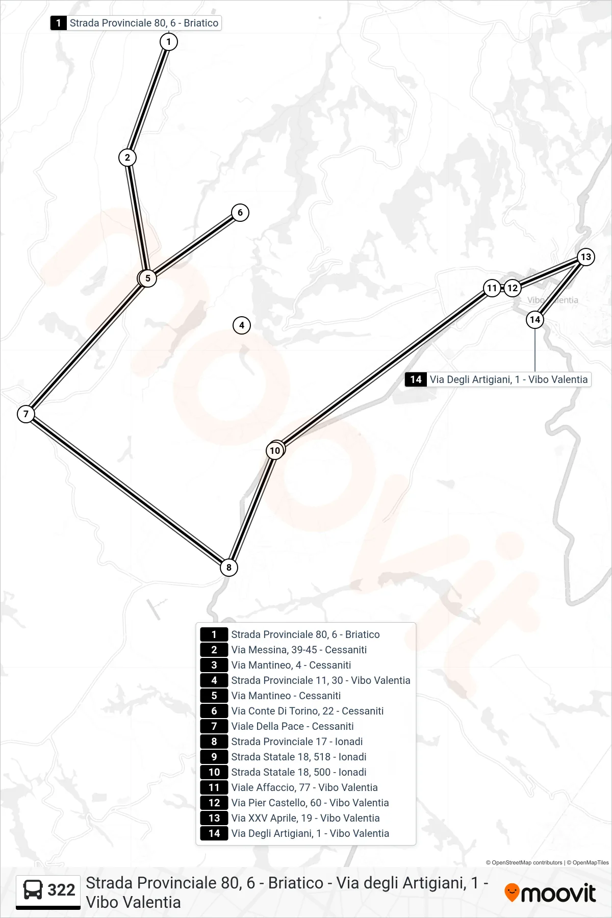 Linea 322 bus (Via Degli Artigiani, 1 - Vibo Valentia) - Percorsi e fermate sulla mappa