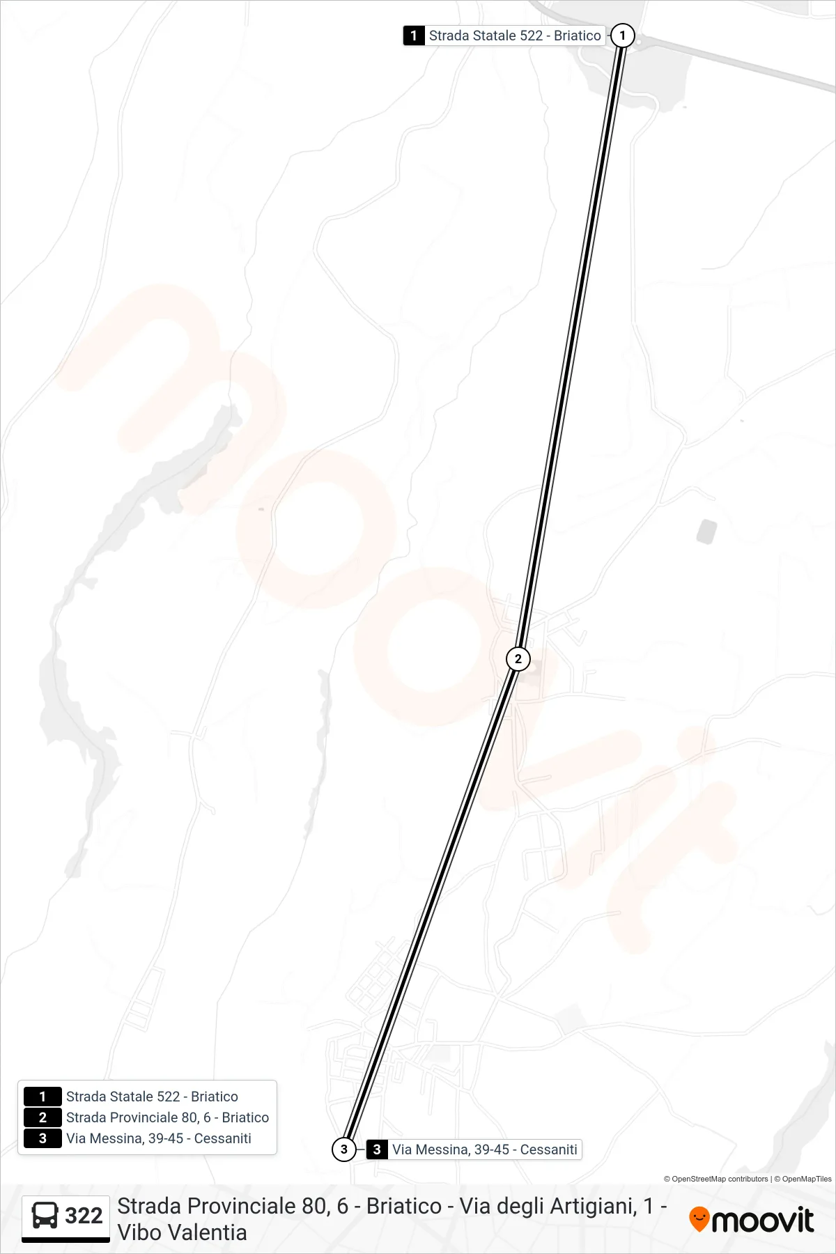 Linea 322  bus (Via Messina, 39-45 - Cessaniti) - Percorsi e fermate sulla mappa