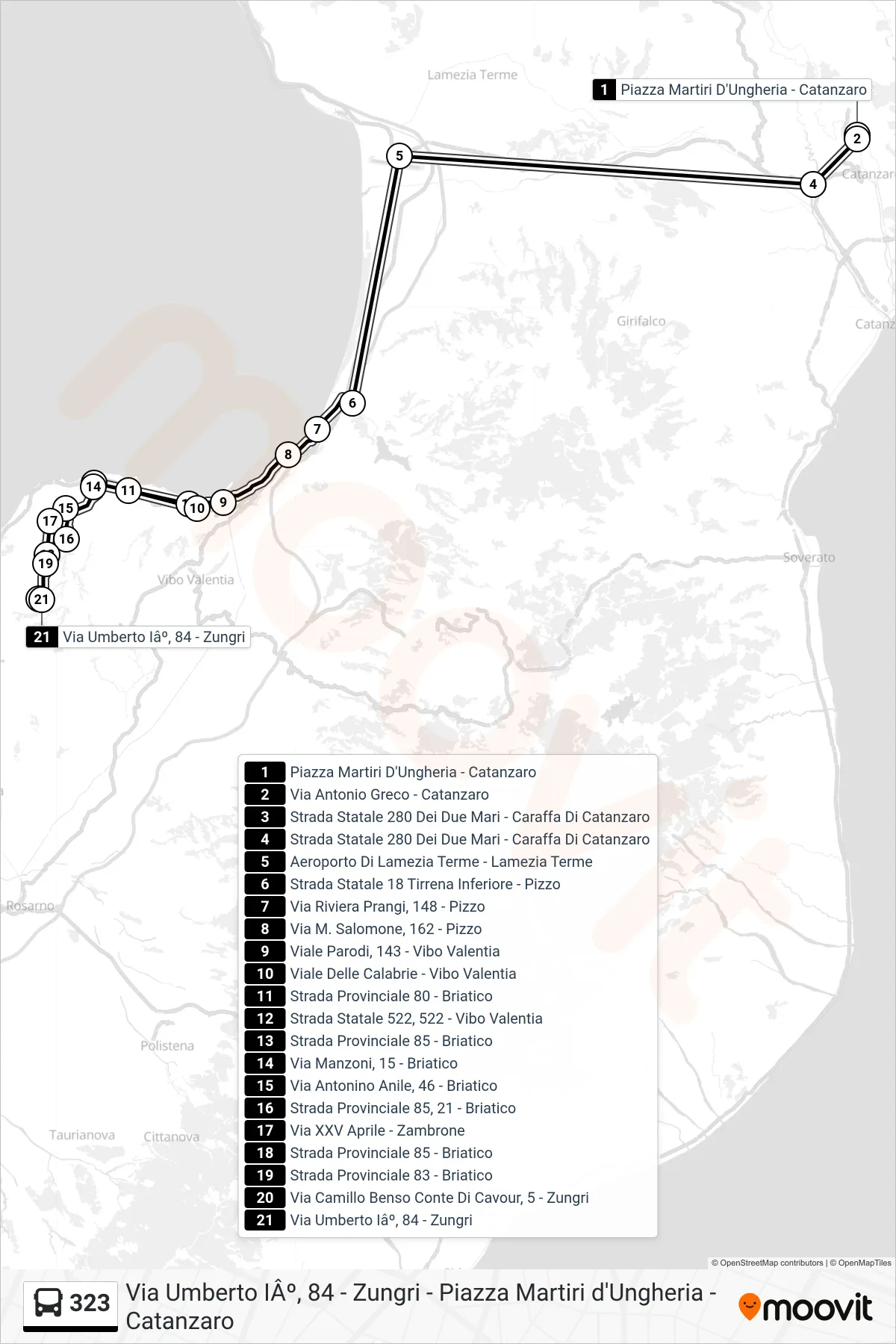 Linea 323 bus (Via Umberto Iâº, 84 - Zungri) - Percorsi e fermate sulla mappa