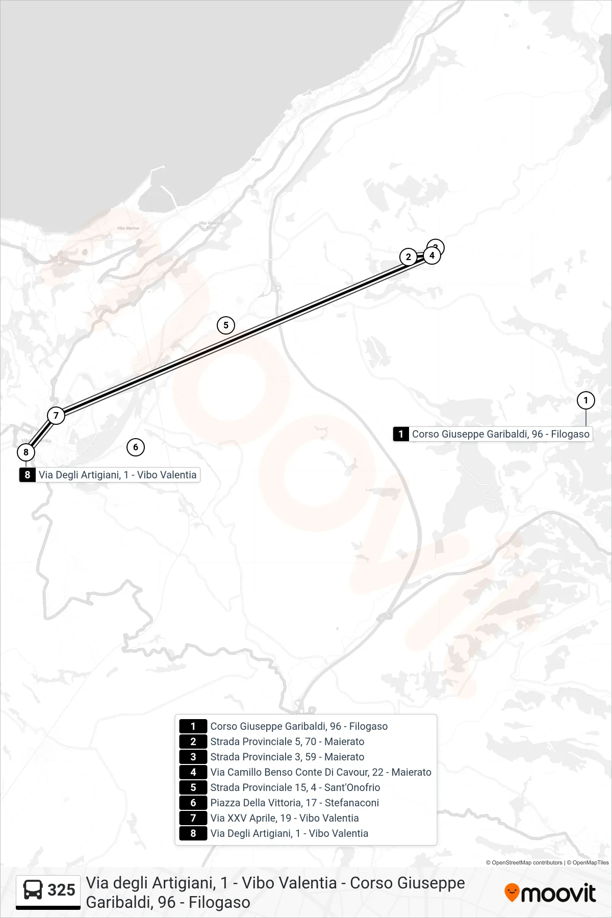 Linea 325  bus (Via Degli Artigiani, 1 - Vibo Valentia) - Percorsi e fermate sulla mappa