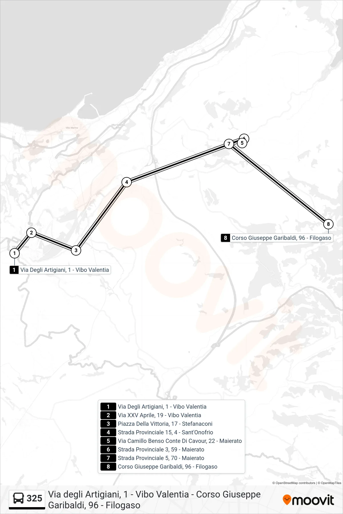 Linea 325  bus (Corso Giuseppe Garibaldi, 96 - Filogaso) - Percorsi e fermate sulla mappa