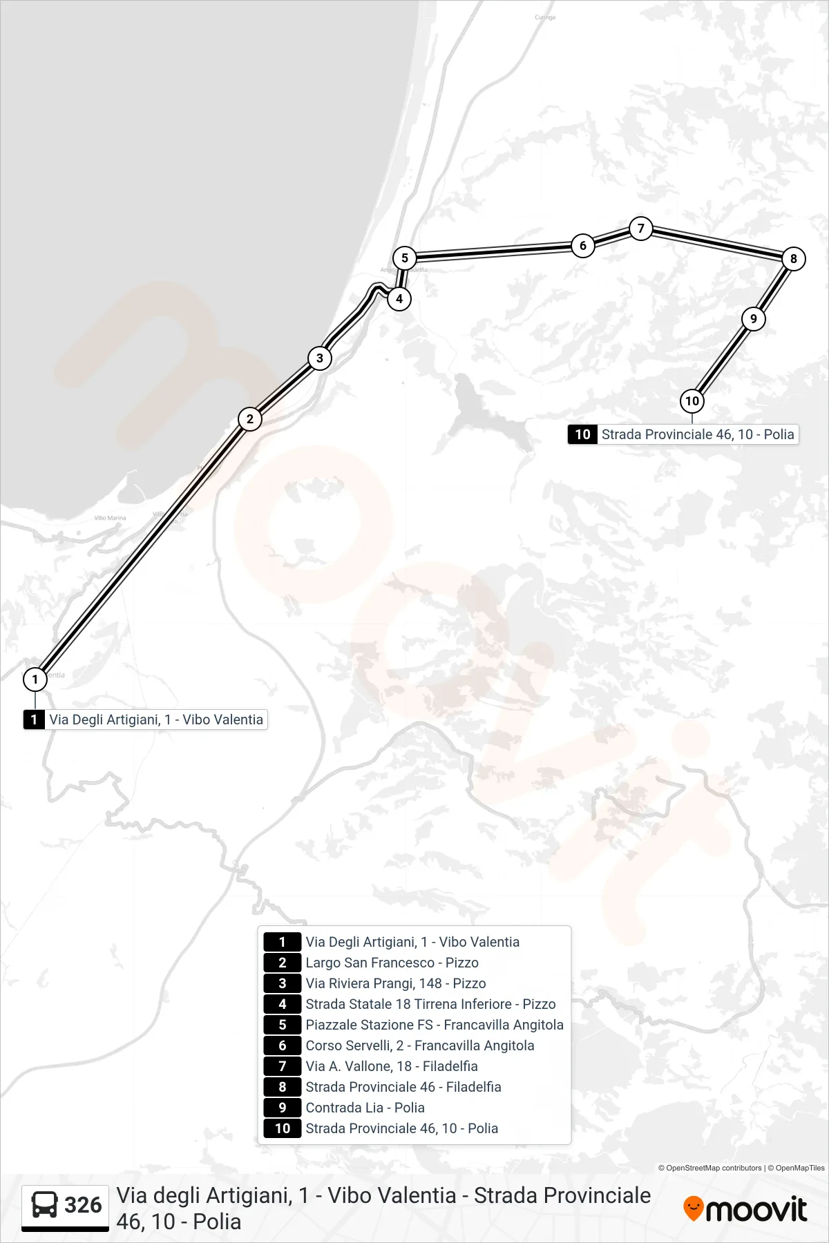 Linea 326 bus (Strada Provinciale 46, 10 - Polia) - Percorsi e fermate sulla mappa