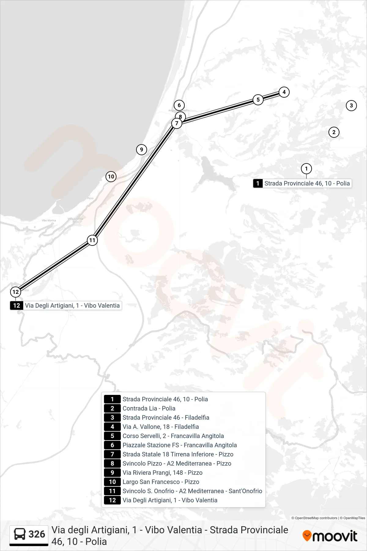 Linea 326 bus (Via Degli Artigiani, 1 - Vibo Valentia) - Percorsi e fermate sulla mappa
