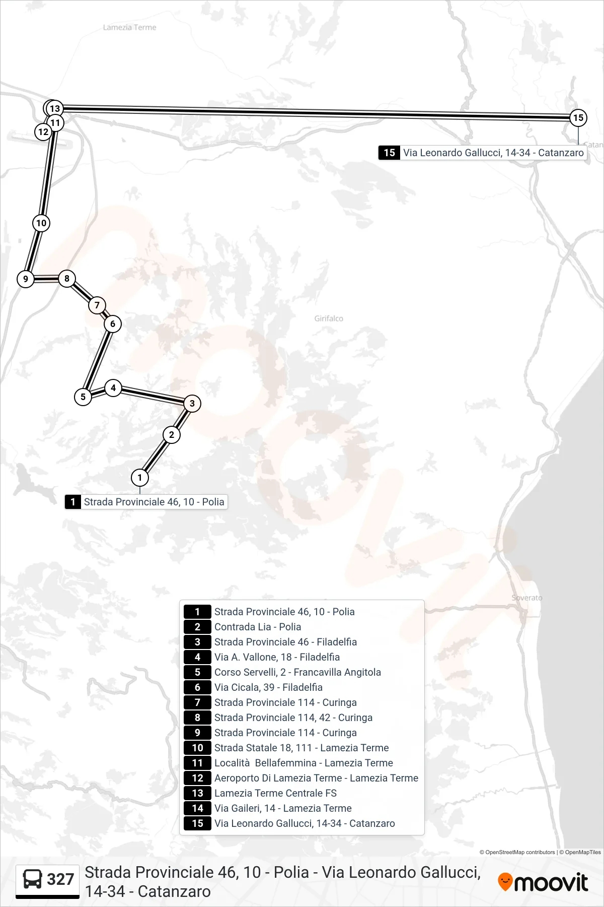 Linea 327  bus (Via Leonardo Gallucci, 14-34 - Catanzaro) - Percorsi e fermate sulla mappa