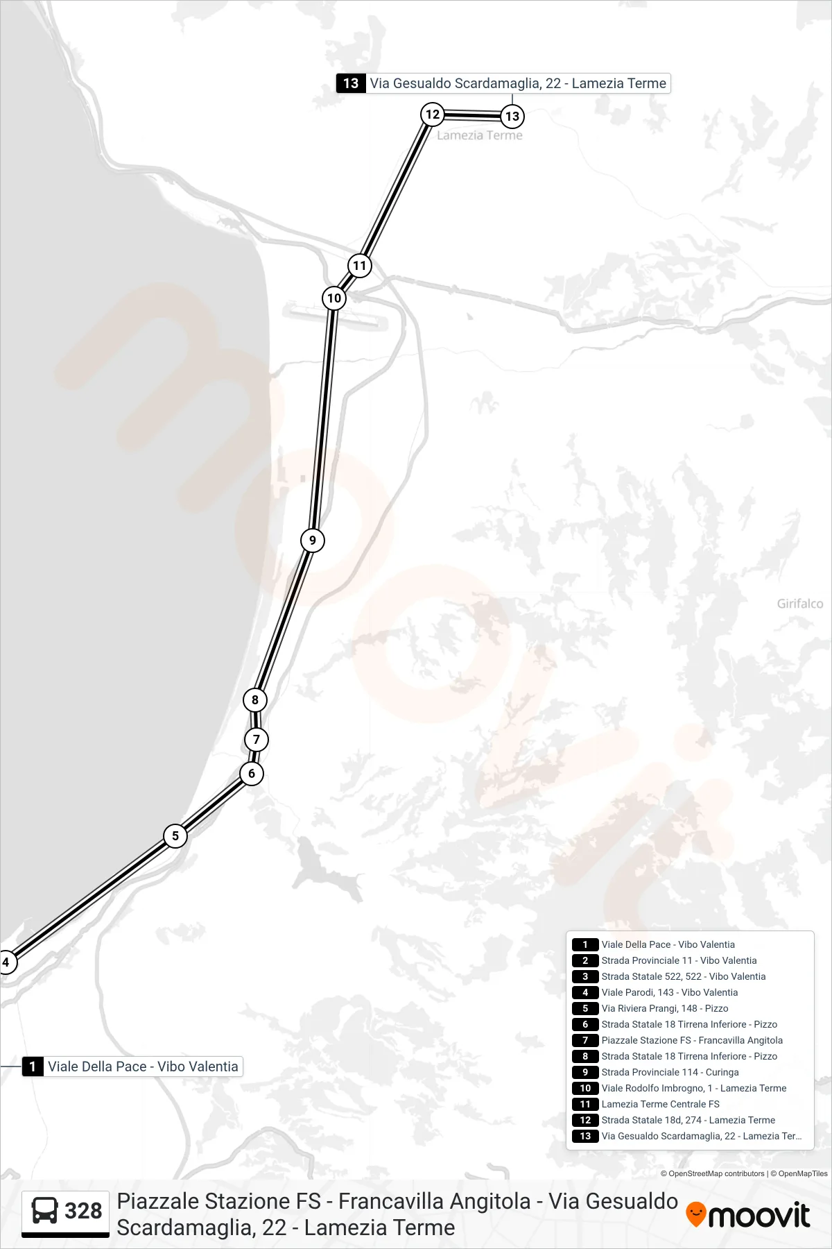 Linea 328  bus (Via Gesualdo Scardamaglia, 22 - Lamezia Terme) - Percorsi e fermate sulla mappa