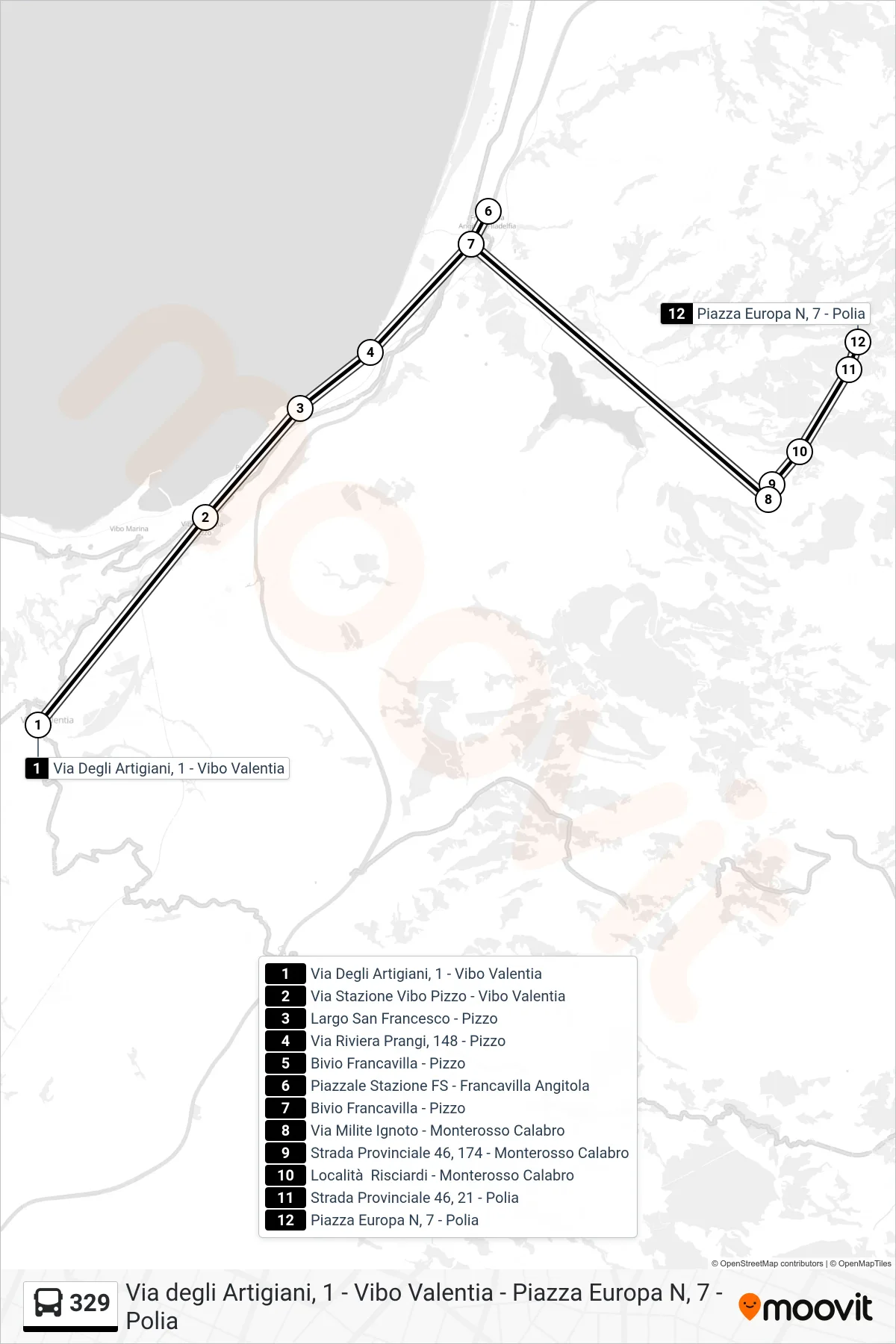 Linea 329 bus (Piazza Europa N, 7 - Polia) - Percorsi e fermate sulla mappa