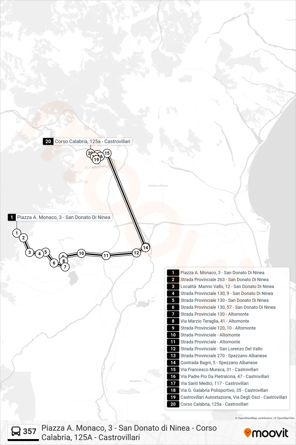 Linea 357  bus (Corso Calabria, 125a - Castrovillari) - Percorsi e fermate sulla mappa