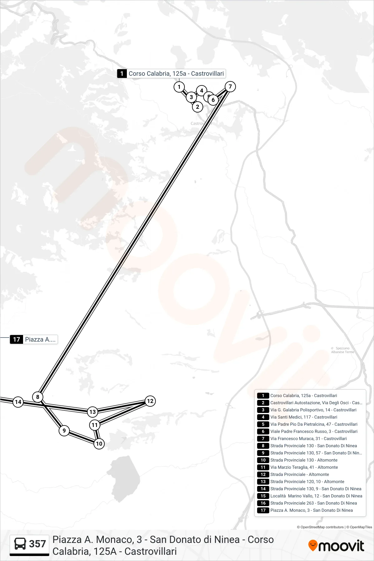 Linea 357 bus (Piazza A. Monaco, 3 - San Donato Di Ninea) - Percorsi e fermate sulla mappa