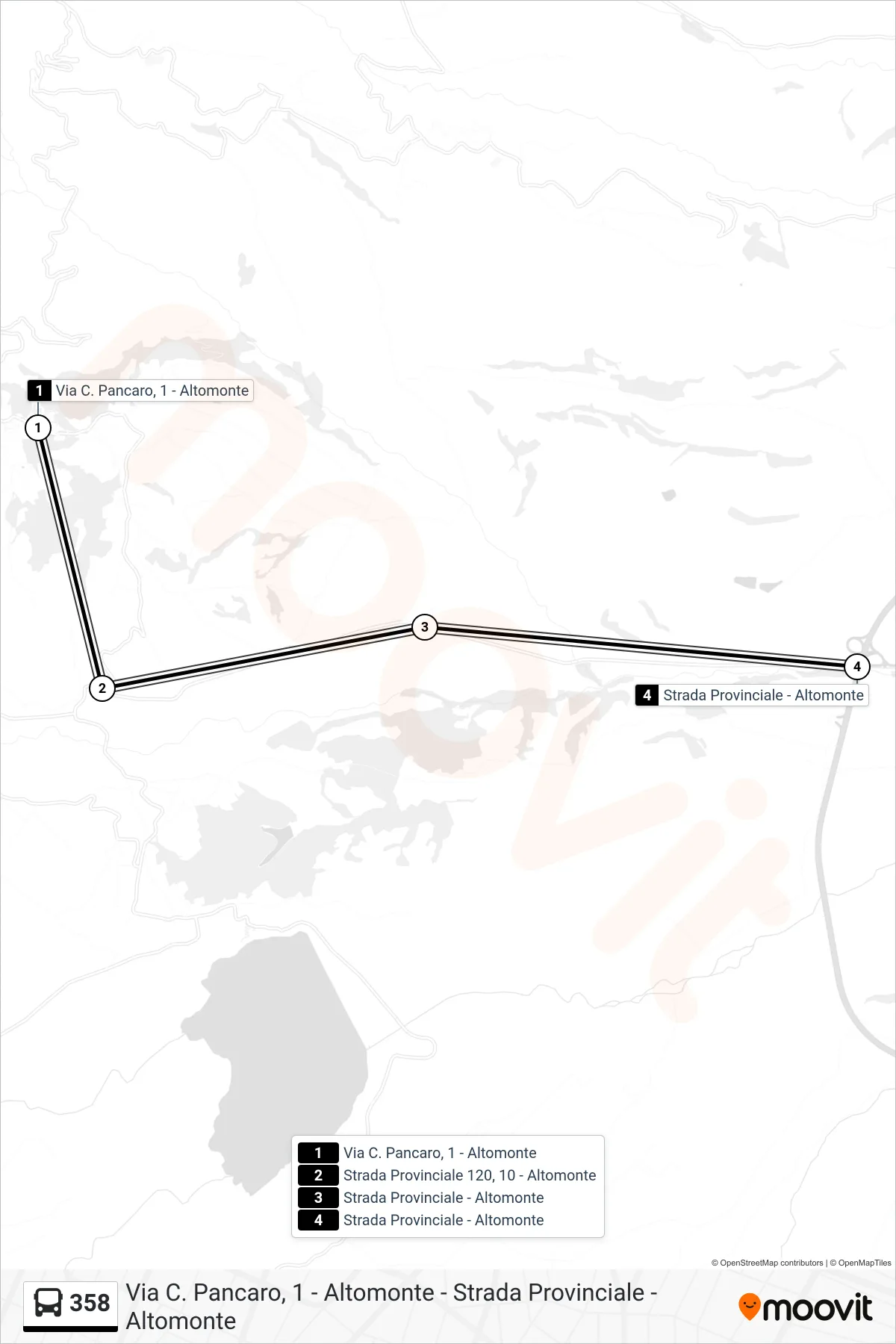 Linea 358 bus (Strada Provinciale - Altomonte) - Percorsi e fermate sulla mappa