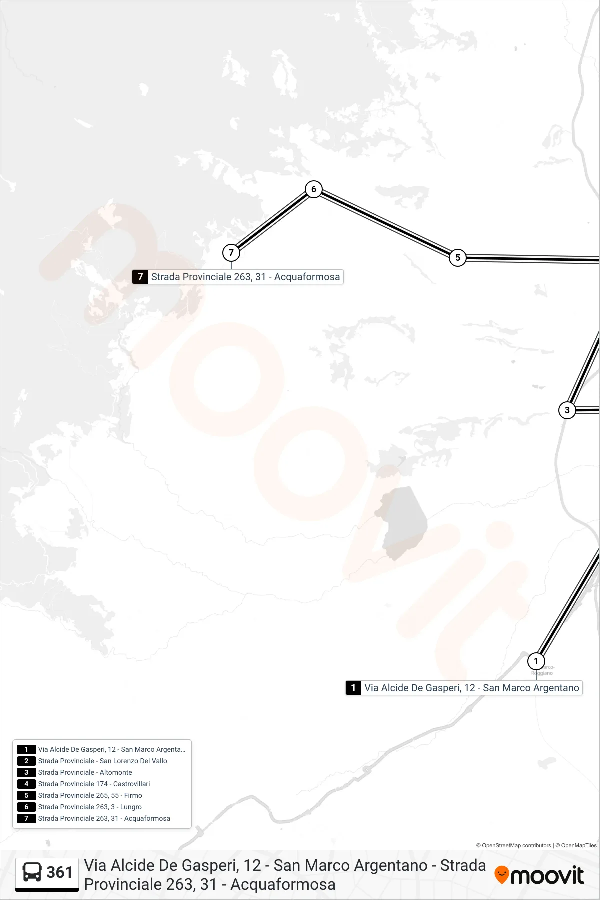 Linea 361 bus (Strada Provinciale 263, 31 - Acquaformosa) - Percorsi e fermate sulla mappa