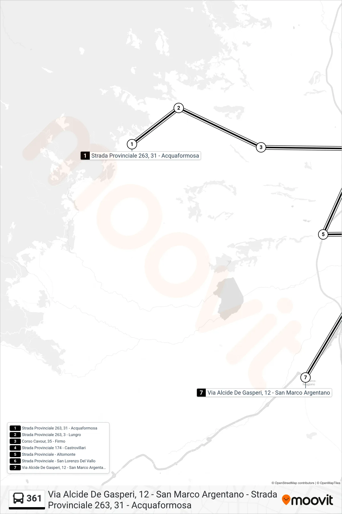 Linea 361 bus (Via Alcide De Gasperi, 12 - San Marco Argentano) - Percorsi e fermate sulla mappa