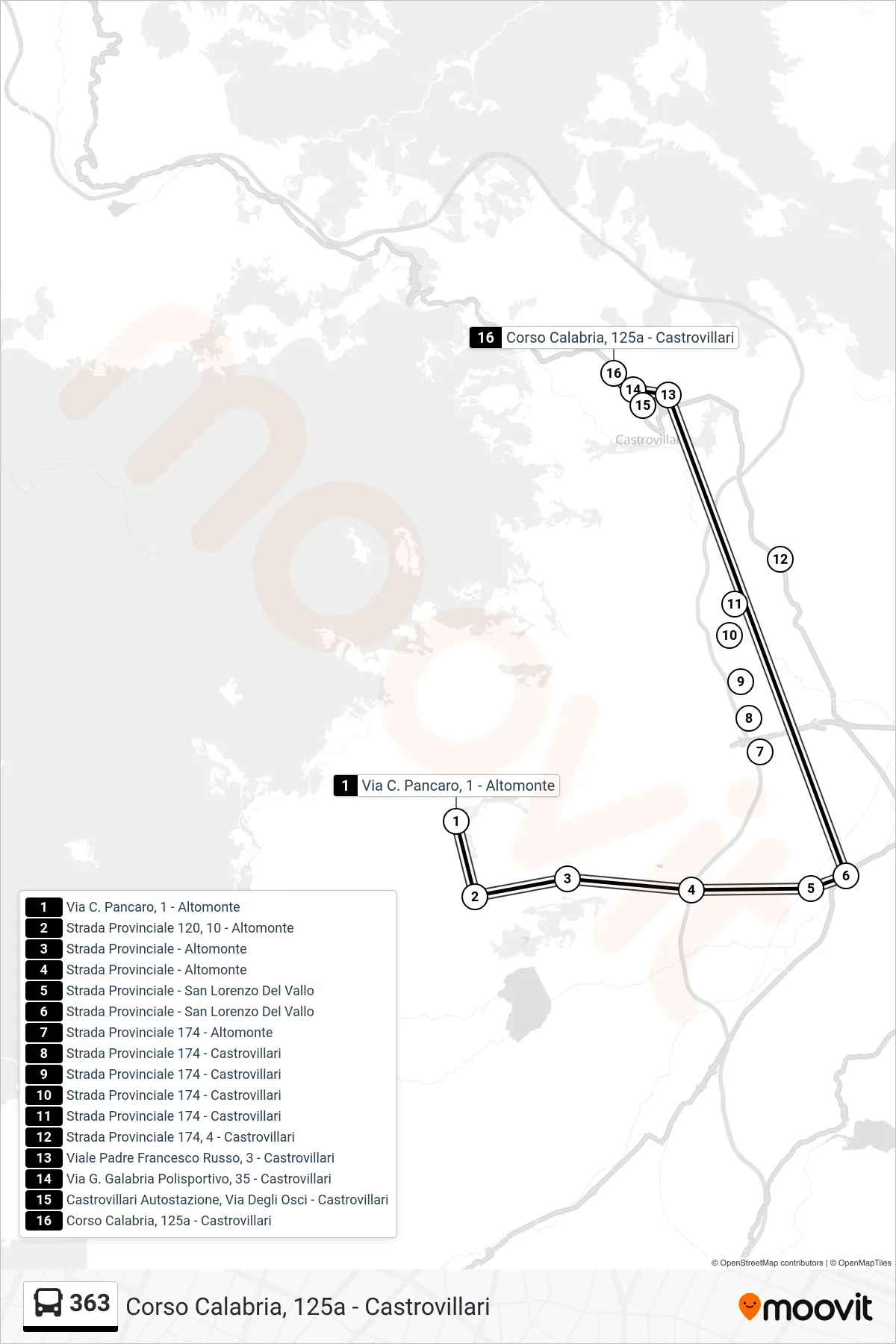 Linea 363 bus (Corso Calabria, 125a - Castrovillari) - Percorsi e fermate sulla mappa