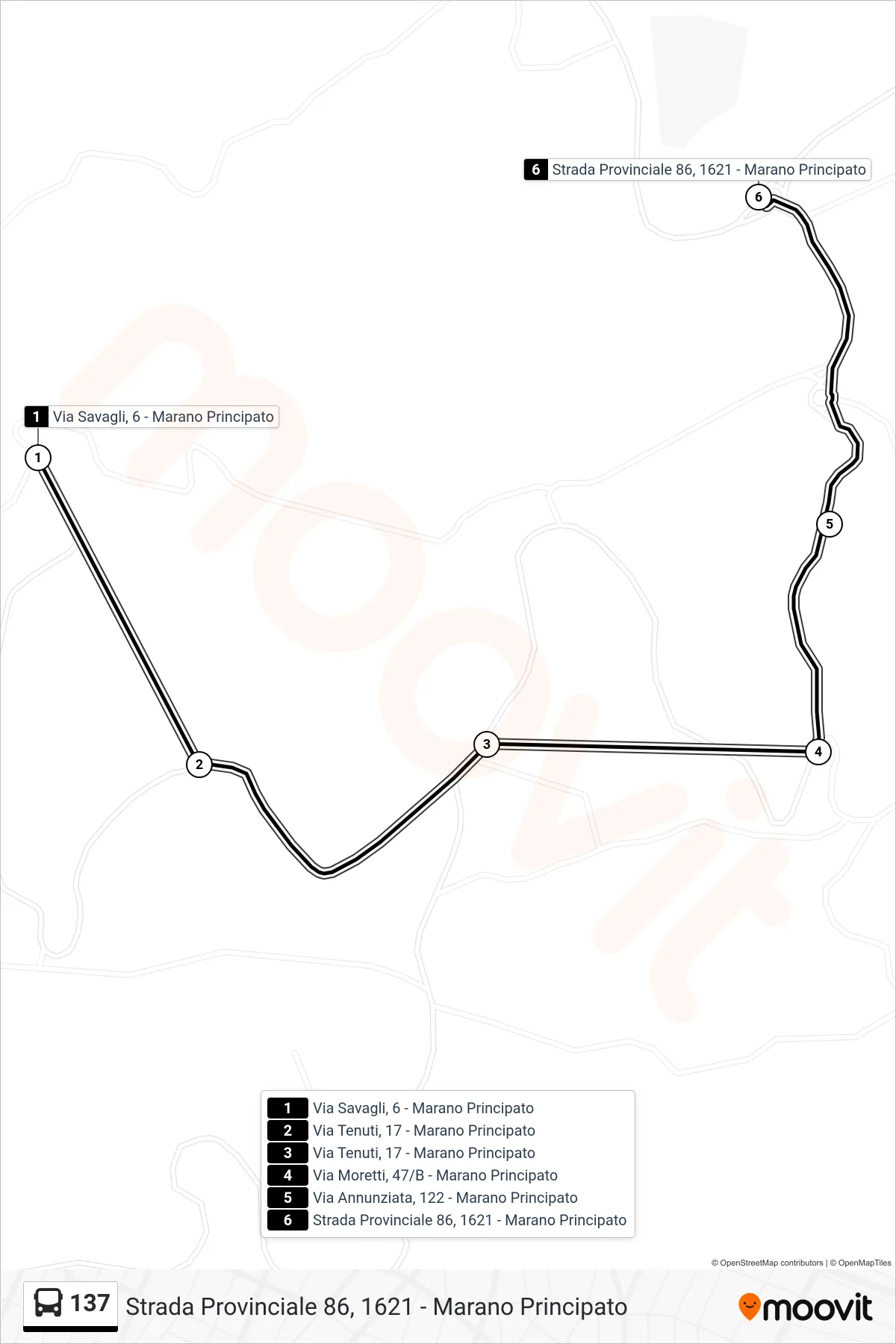 Linea 137 bus (Strada Provinciale 86, 1621 - Marano Principato) - Percorsi e fermate sulla mappa