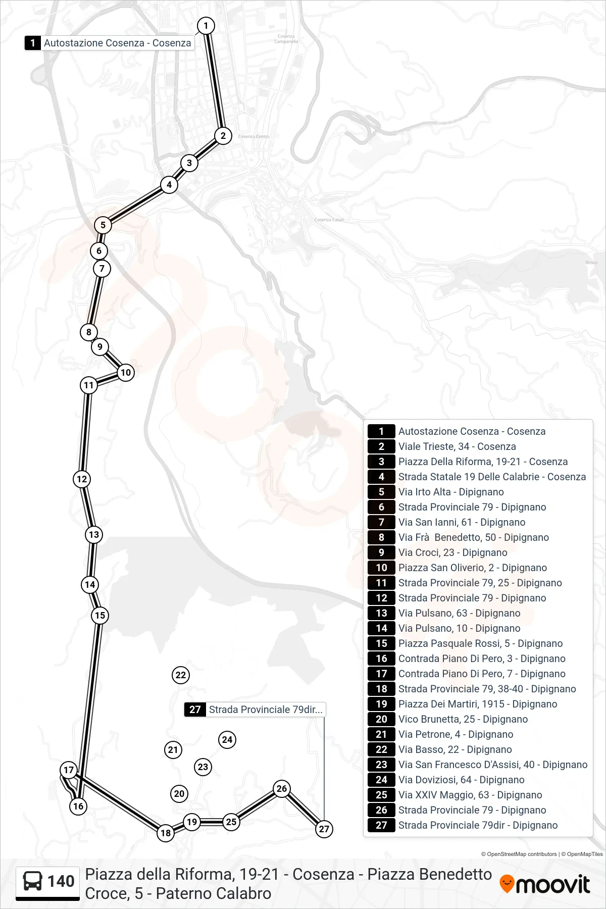 Linea 140 bus (Strada Provinciale 79dir - Dipignano) - Percorsi e fermate sulla mappa
