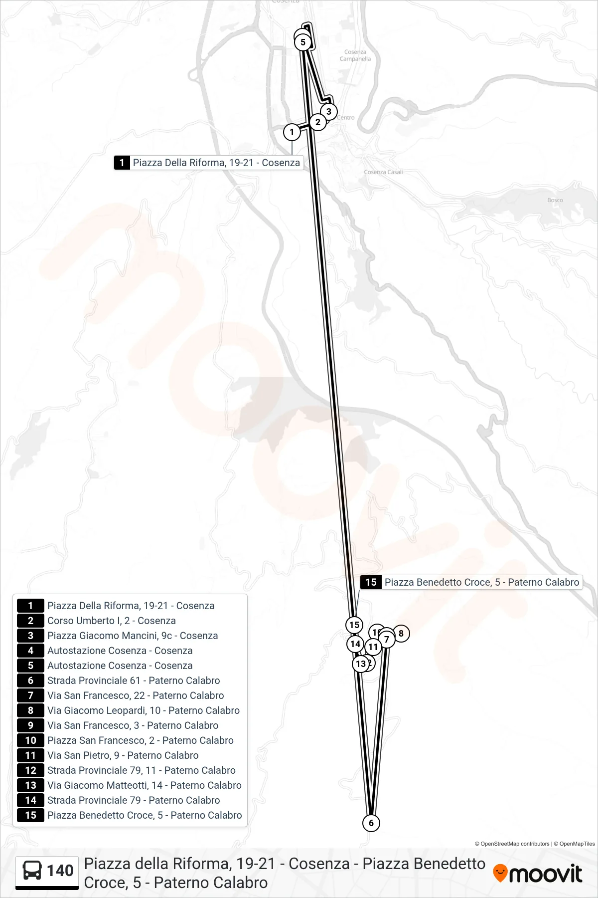 Linea 140  bus (Piazza Benedetto Croce, 5 - Paterno Calabro) - Percorsi e fermate sulla mappa
