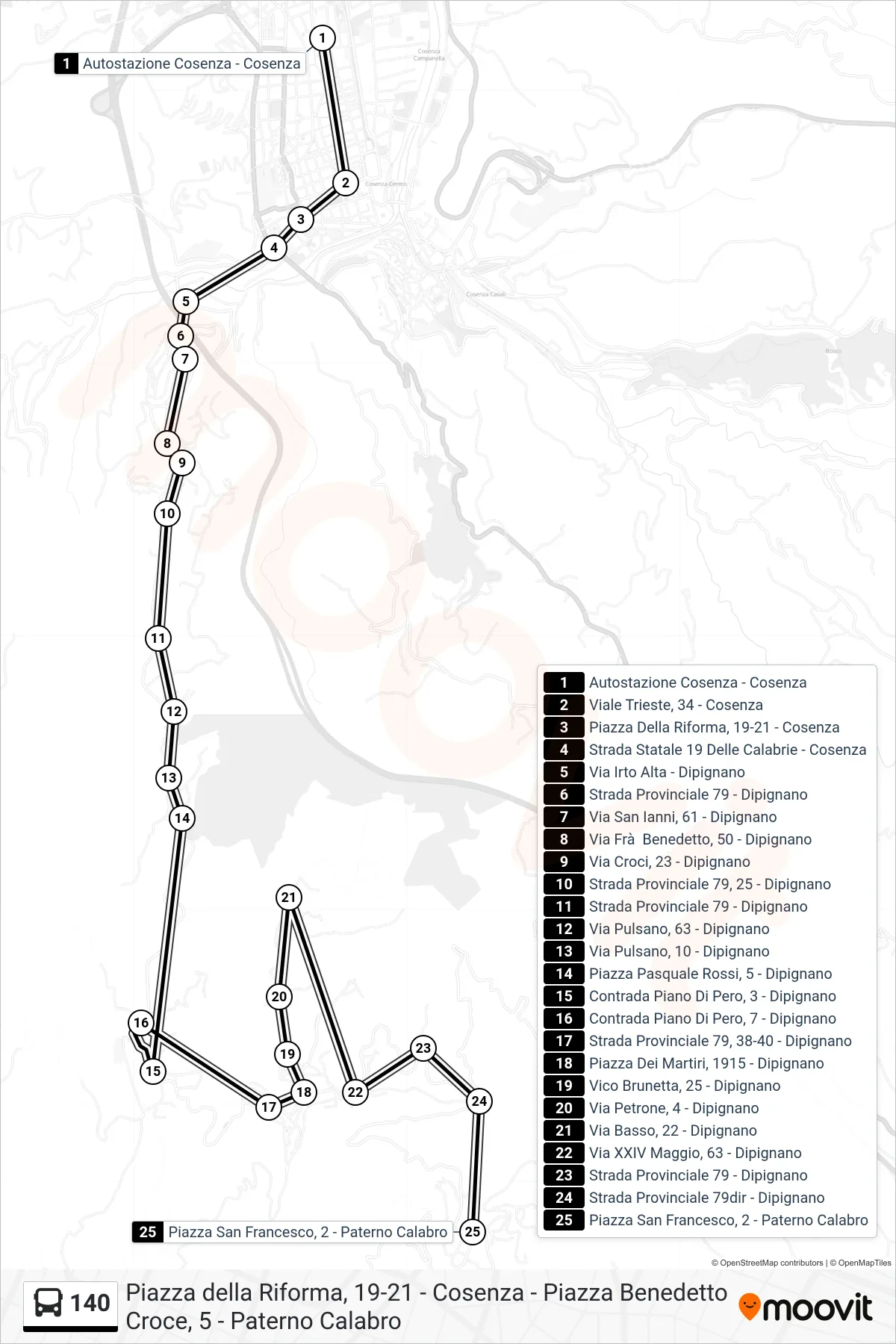 Linea 140 bus (Piazza San Francesco, 2 - Paterno Calabro) - Percorsi e fermate sulla mappa