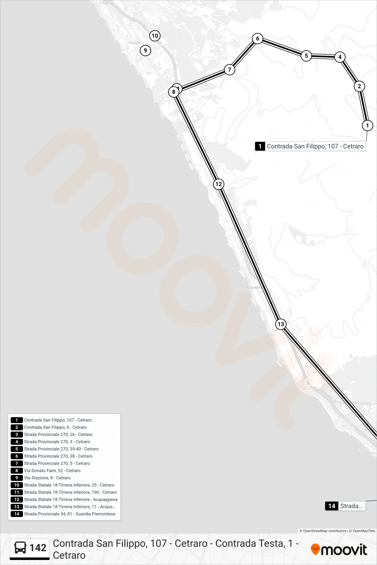 Linea 142  bus (Strada Provinciale 34, 81 - Guardia Piemontese) - Percorsi e fermate sulla mappa