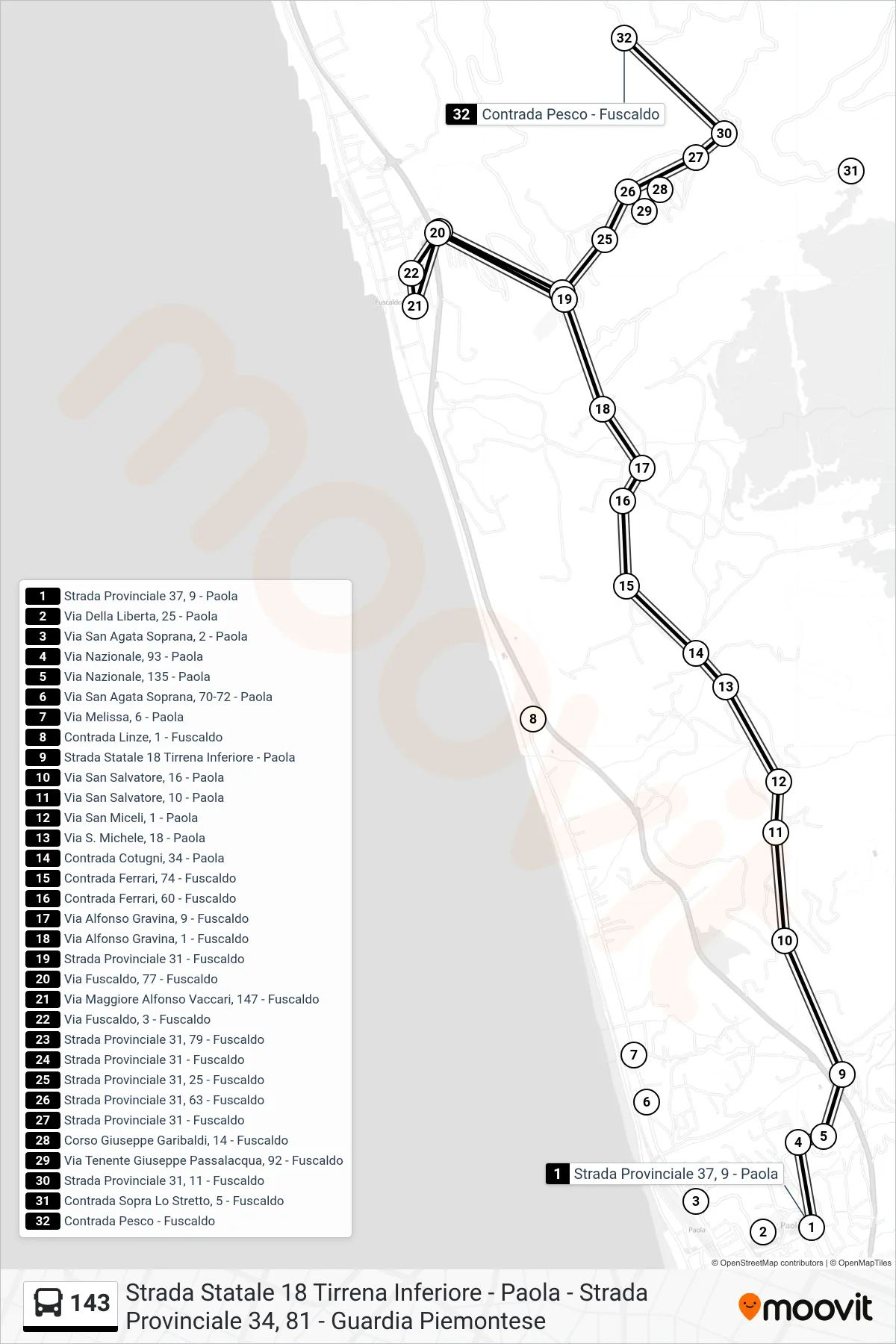 Linea 143  bus (Contrada Pesco - Fuscaldo) - Percorsi e fermate sulla mappa