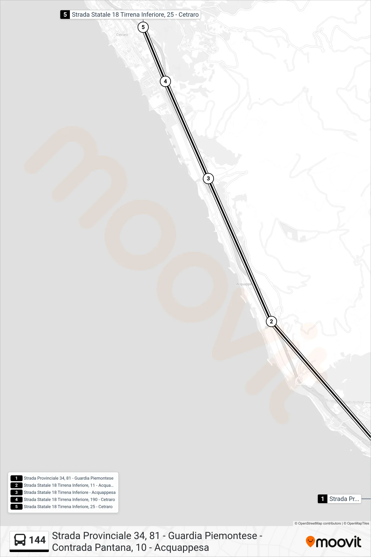 Linea 144 bus (Strada Statale 18 Tirrena Inferiore, 25 - Cetraro) - Percorsi e fermate sulla mappa