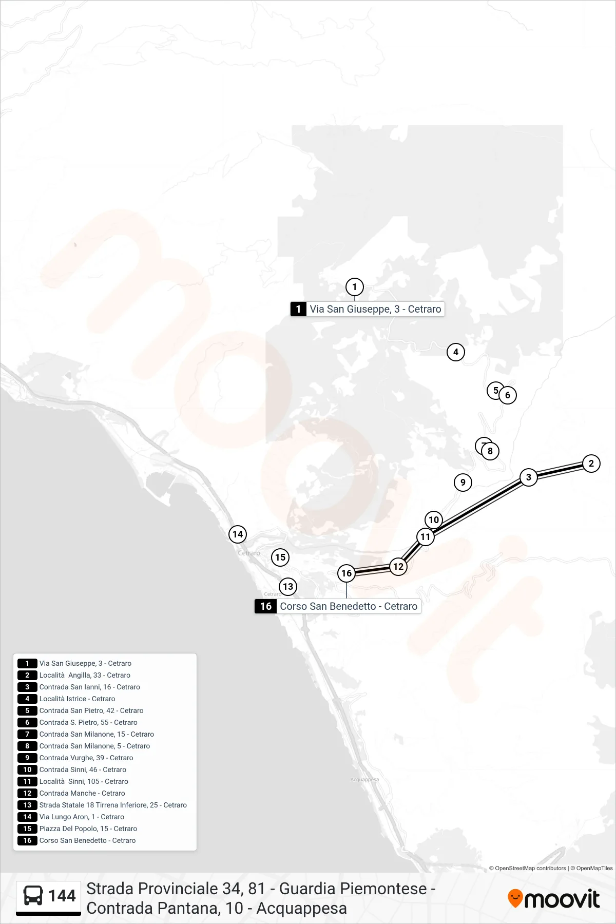 Linea 144 bus (Corso San Benedetto - Cetraro) - Percorsi e fermate sulla mappa