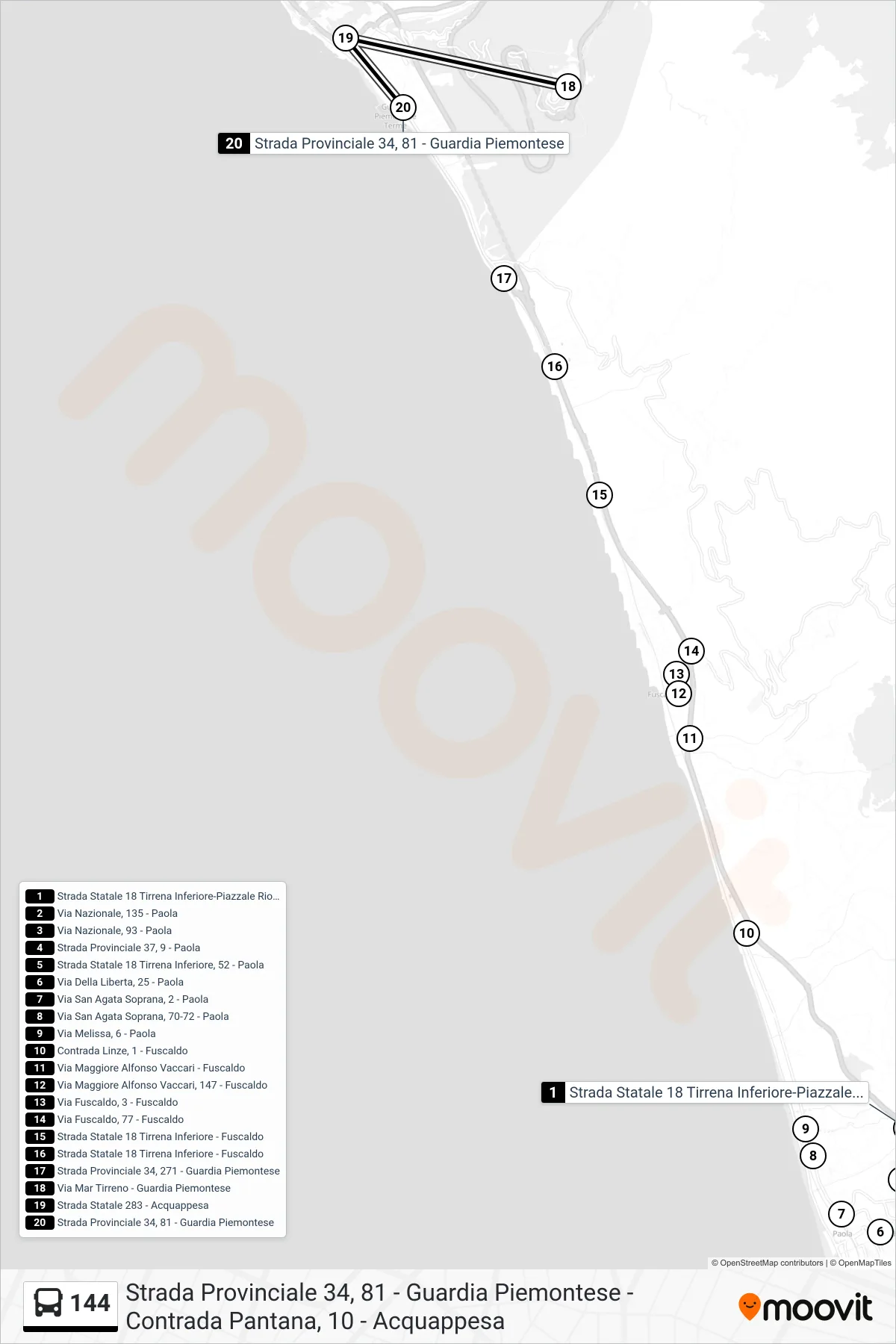 Linea 144 bus (Strada Provinciale 34, 81 - Guardia Piemontese) - Percorsi e fermate sulla mappa