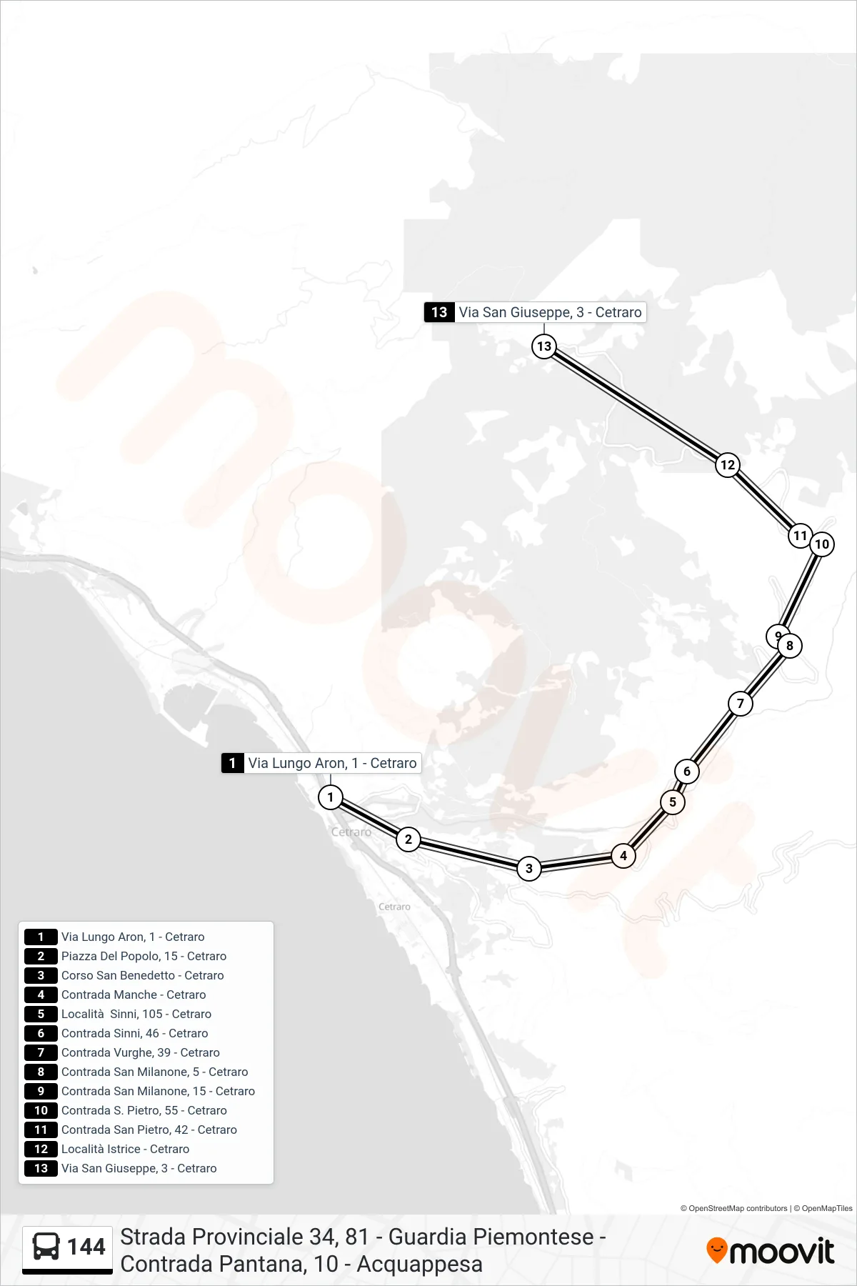 Linea 144 bus (Via San Giuseppe, 3 - Cetraro) - Percorsi e fermate sulla mappa