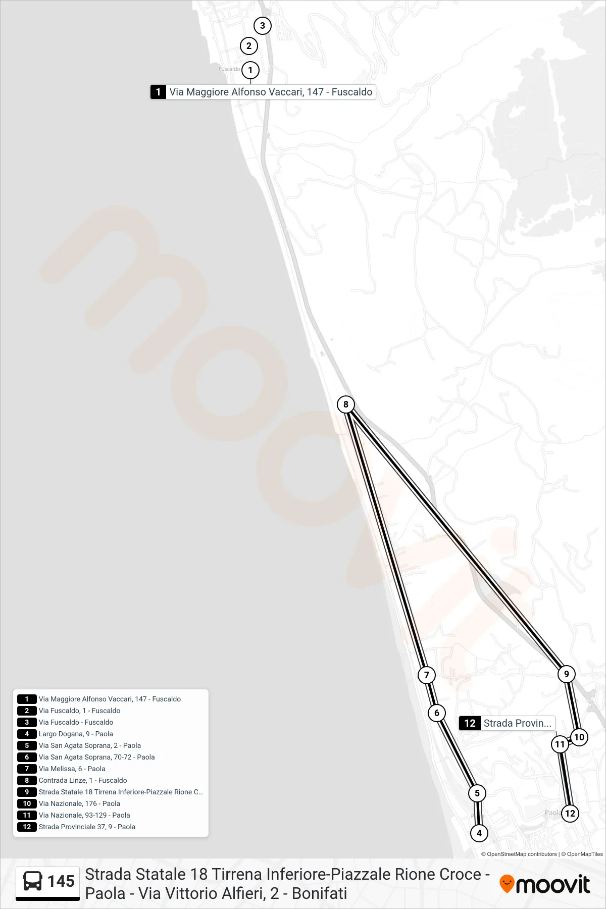 Linea 145 bus (Via Nazionale, 14 - Paola) - Percorsi e fermate sulla mappa